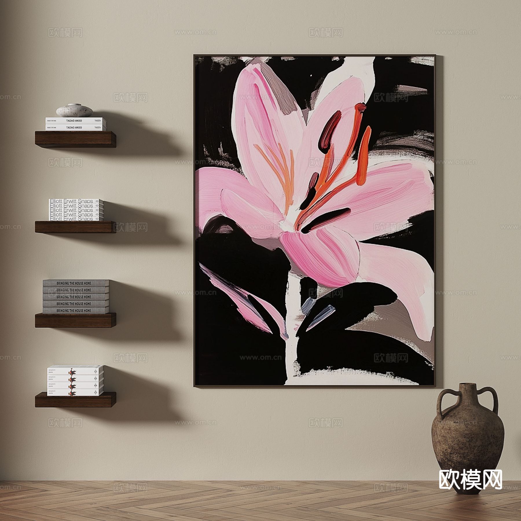 中古风挂画 花朵挂画 装饰画3d模型