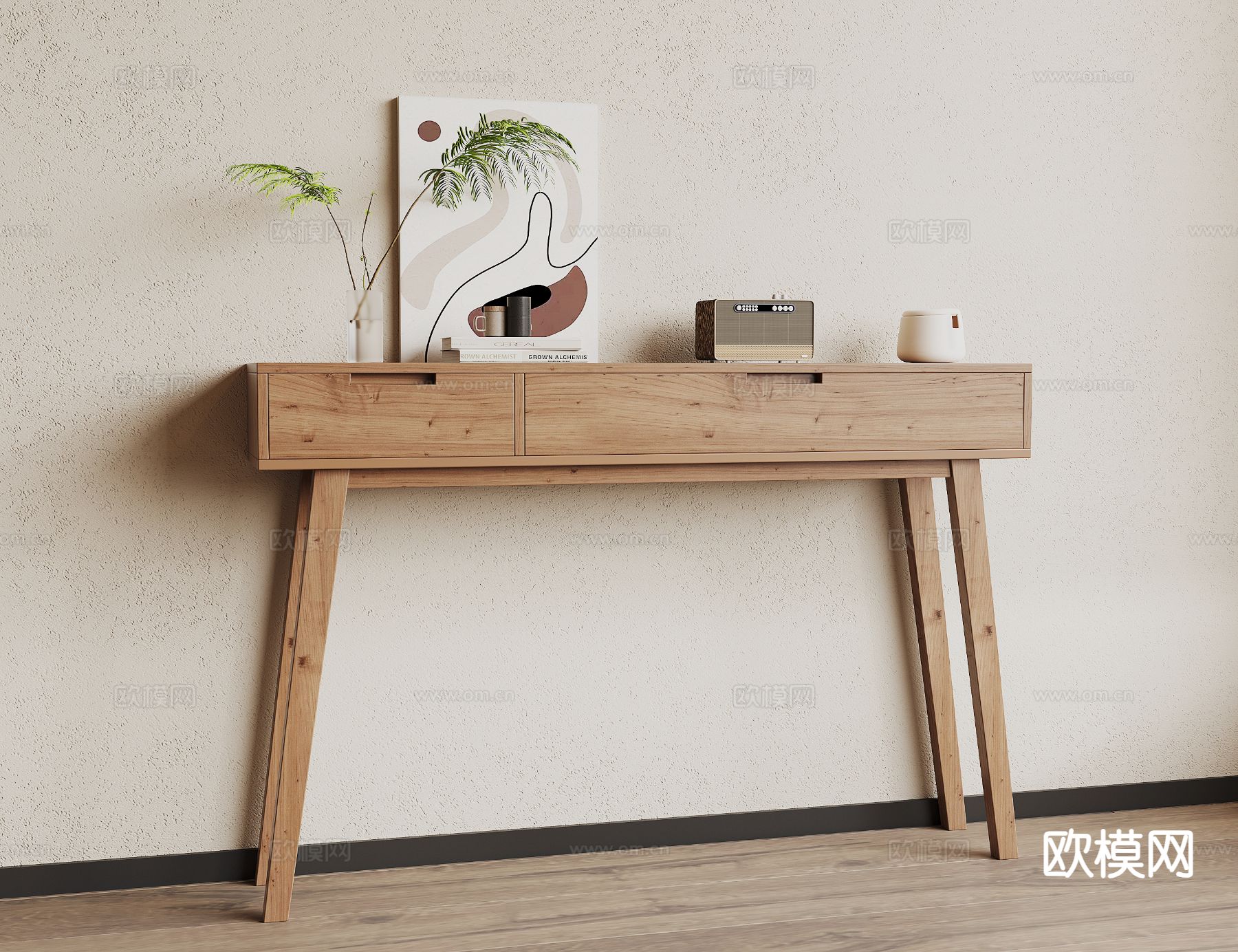 原木风玄关桌 端景台 条案3d模型下载