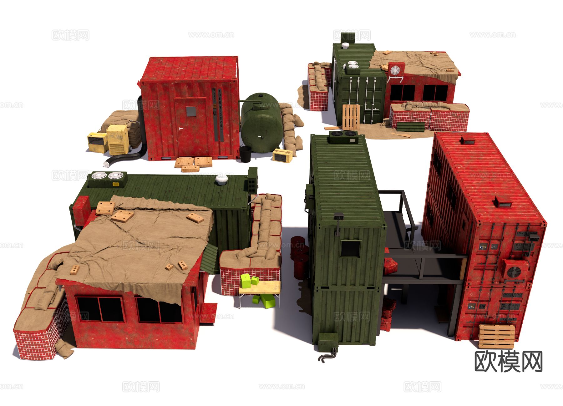 军事器材 军用集装箱 堡垒su模型下载（渲染图2）