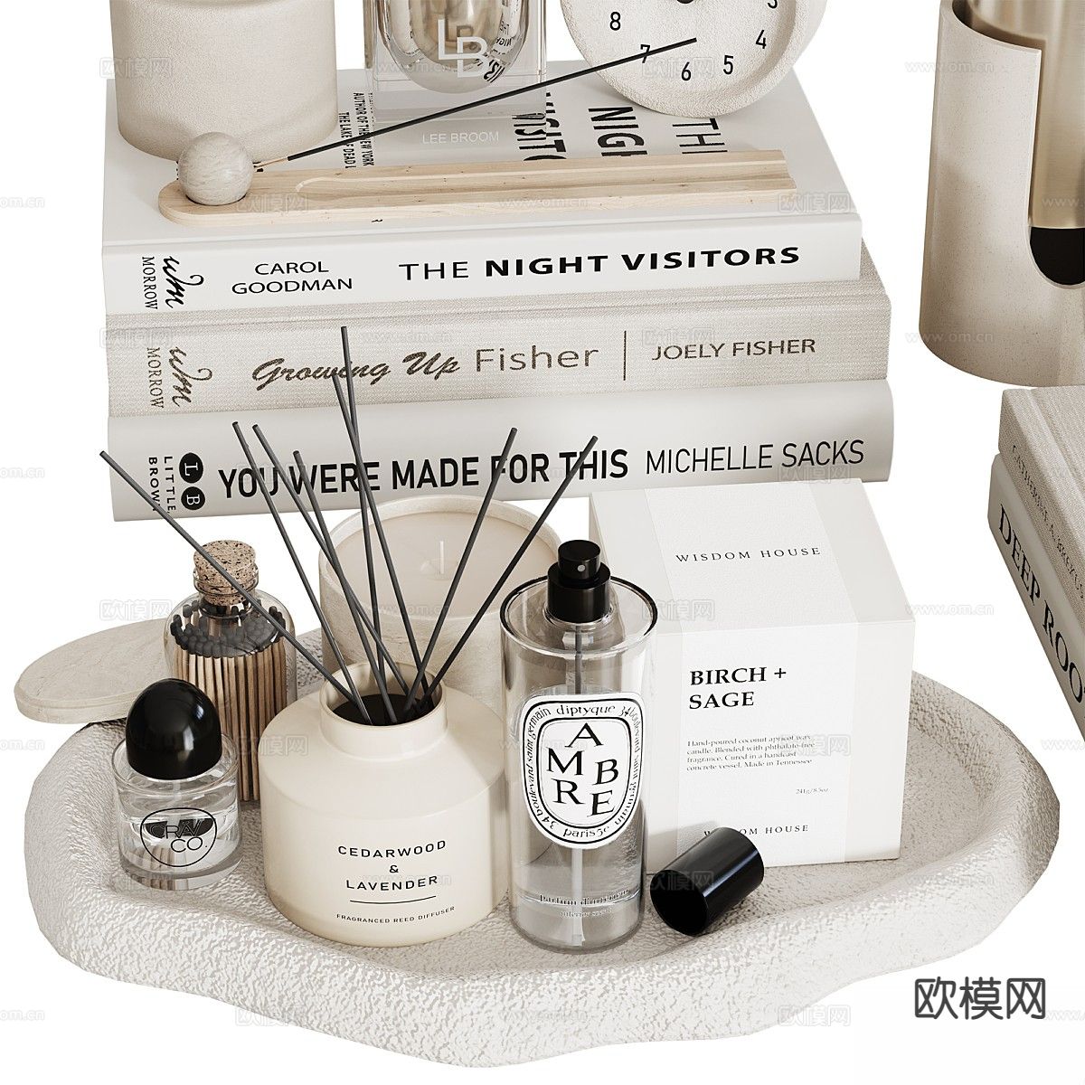 现代装饰品 摆件 书籍 花瓶3d模型下载（渲染图4）