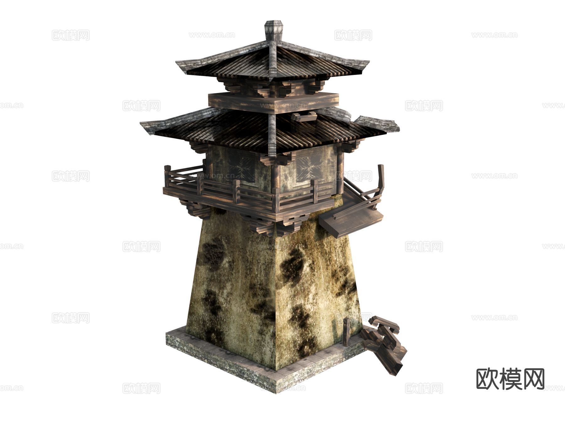 新中式古建 废墟宝塔su模型下载（渲染图2）