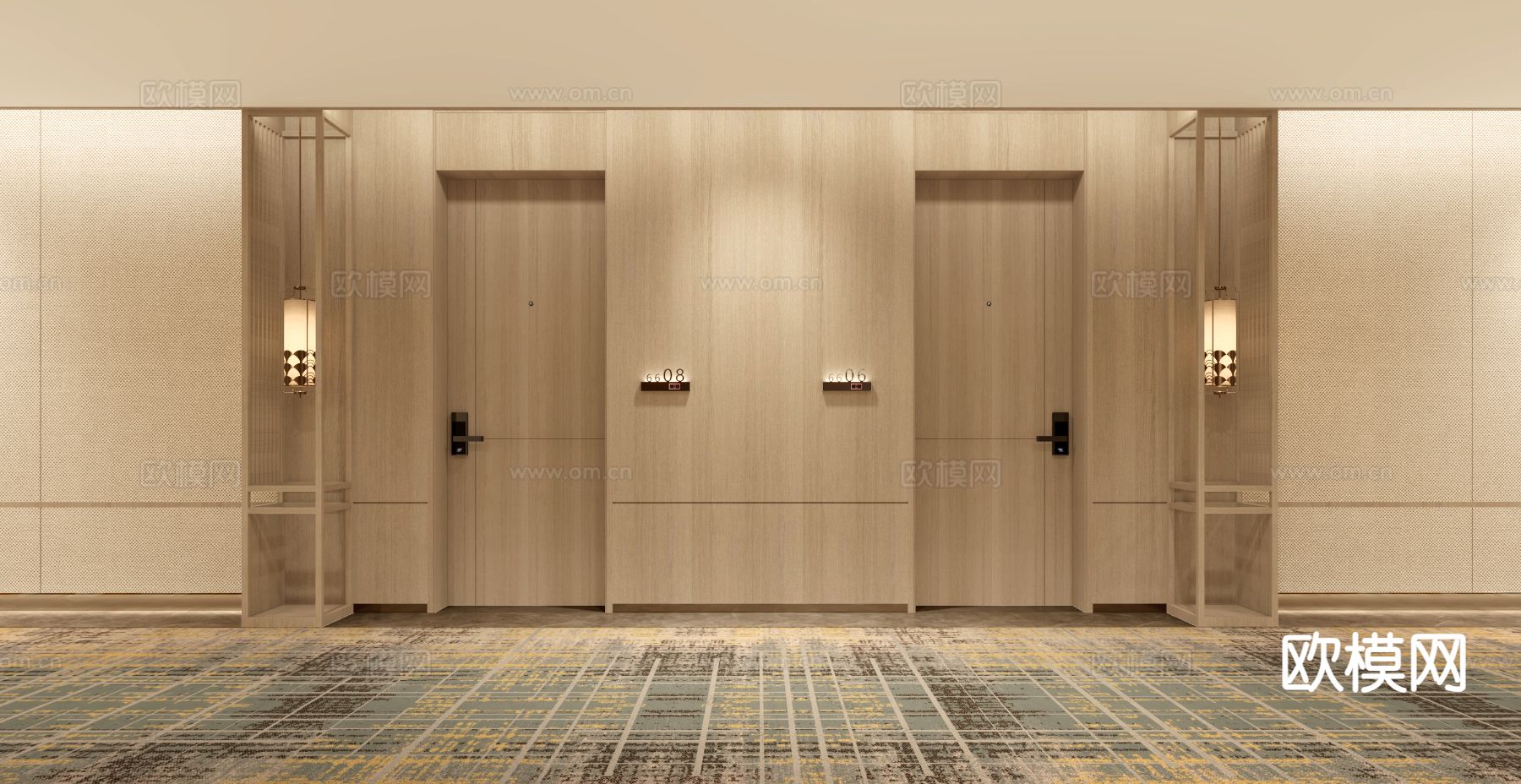 新中式酒店电梯厅 走廊3d模型下载（渲染图3）