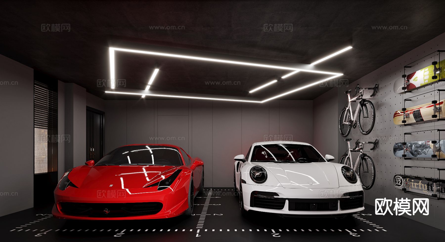 现代别墅车库 地下车库3d模型下载