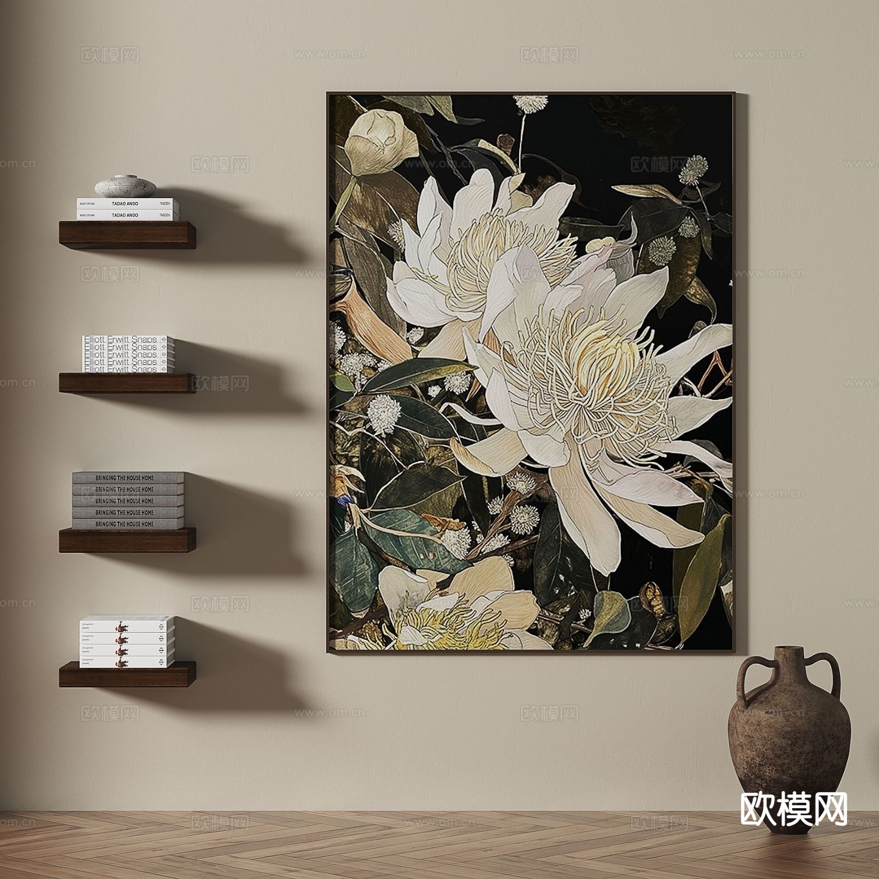 中古风挂画 花朵挂画 装饰画3d模型