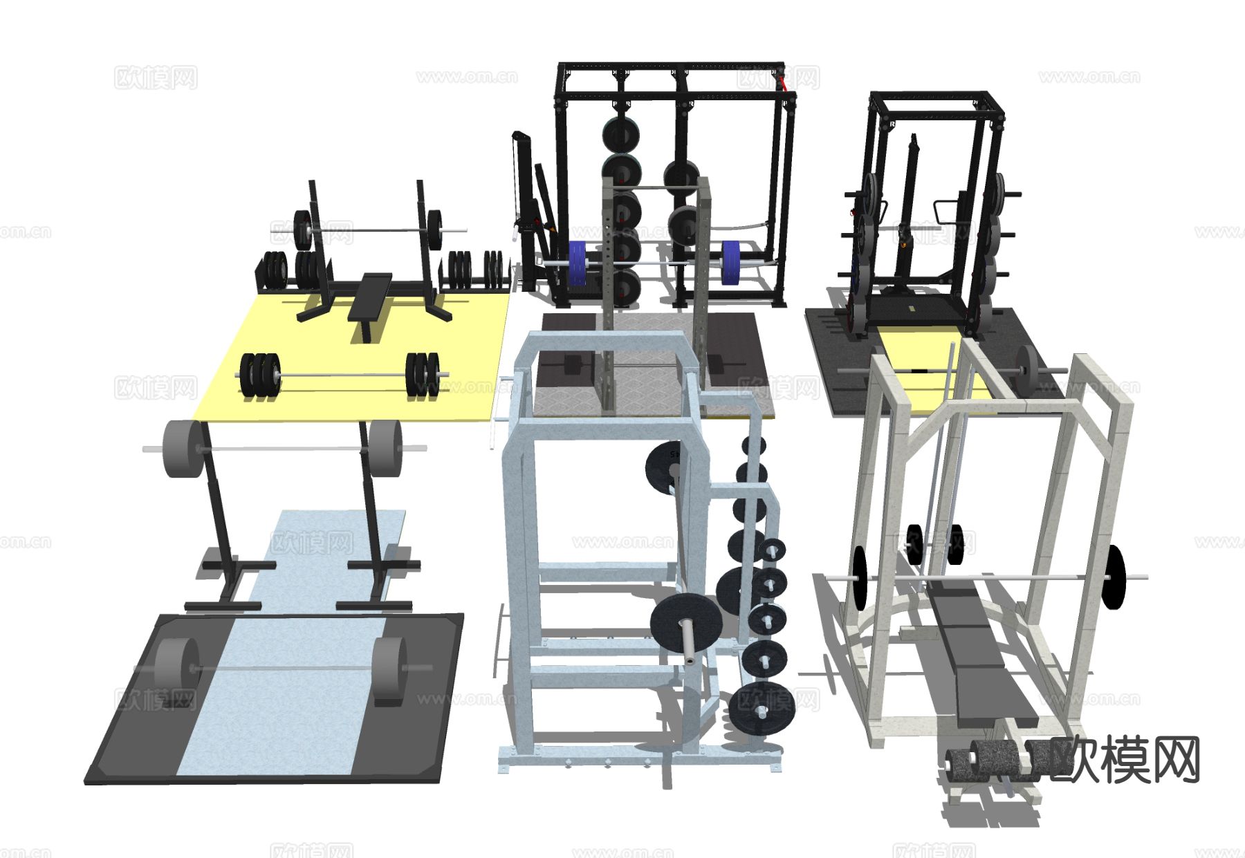 举重健身器材 杠铃 哑铃运动su模型下载（渲染图2）