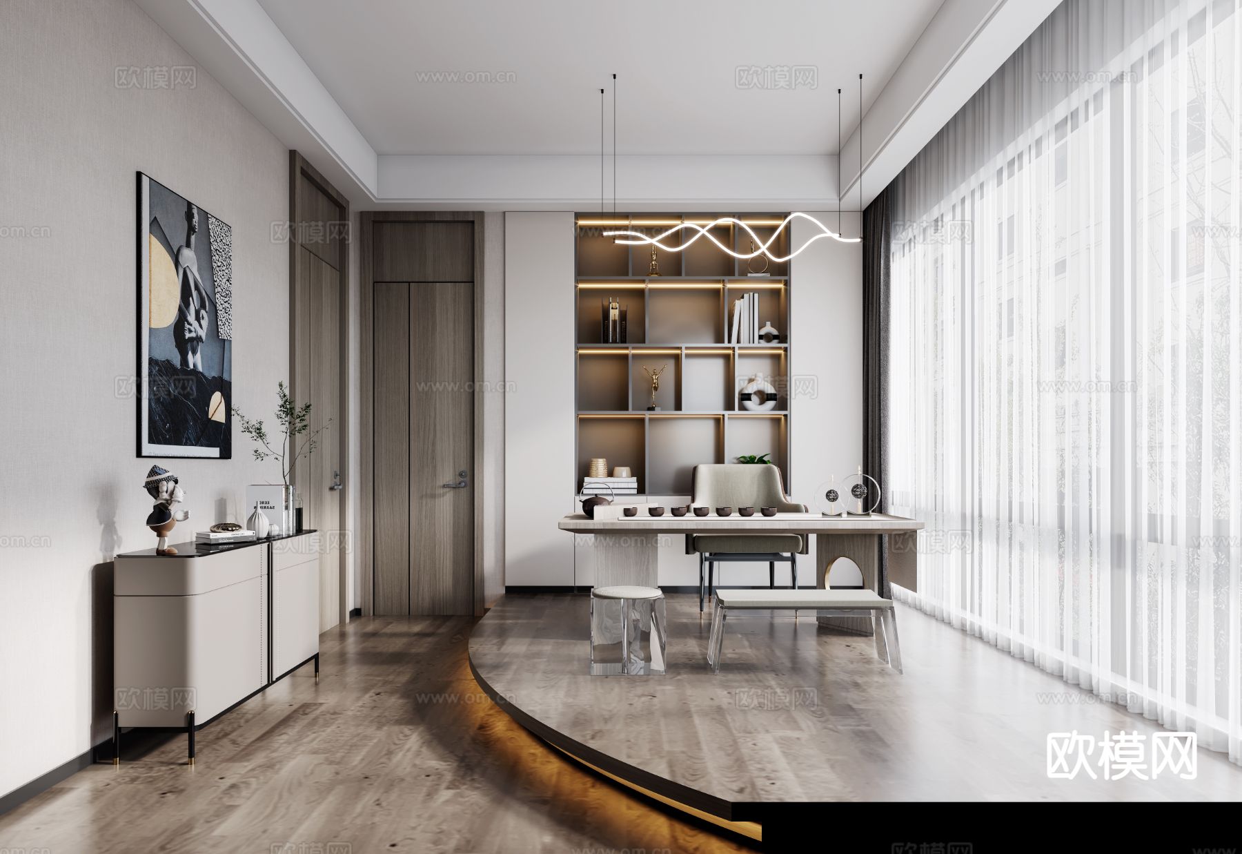 现代茶室3d模型下载