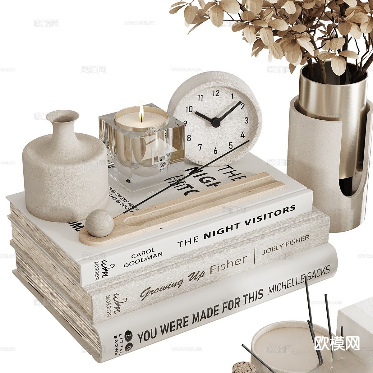 现代装饰品 摆件 书籍 花瓶3d模型下载（渲染图5）