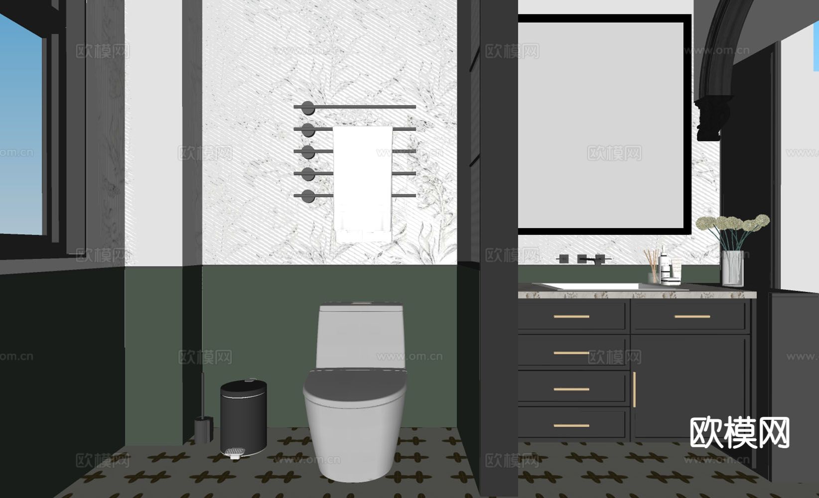 美式卫生间 浴室su模型下载（渲染图1）