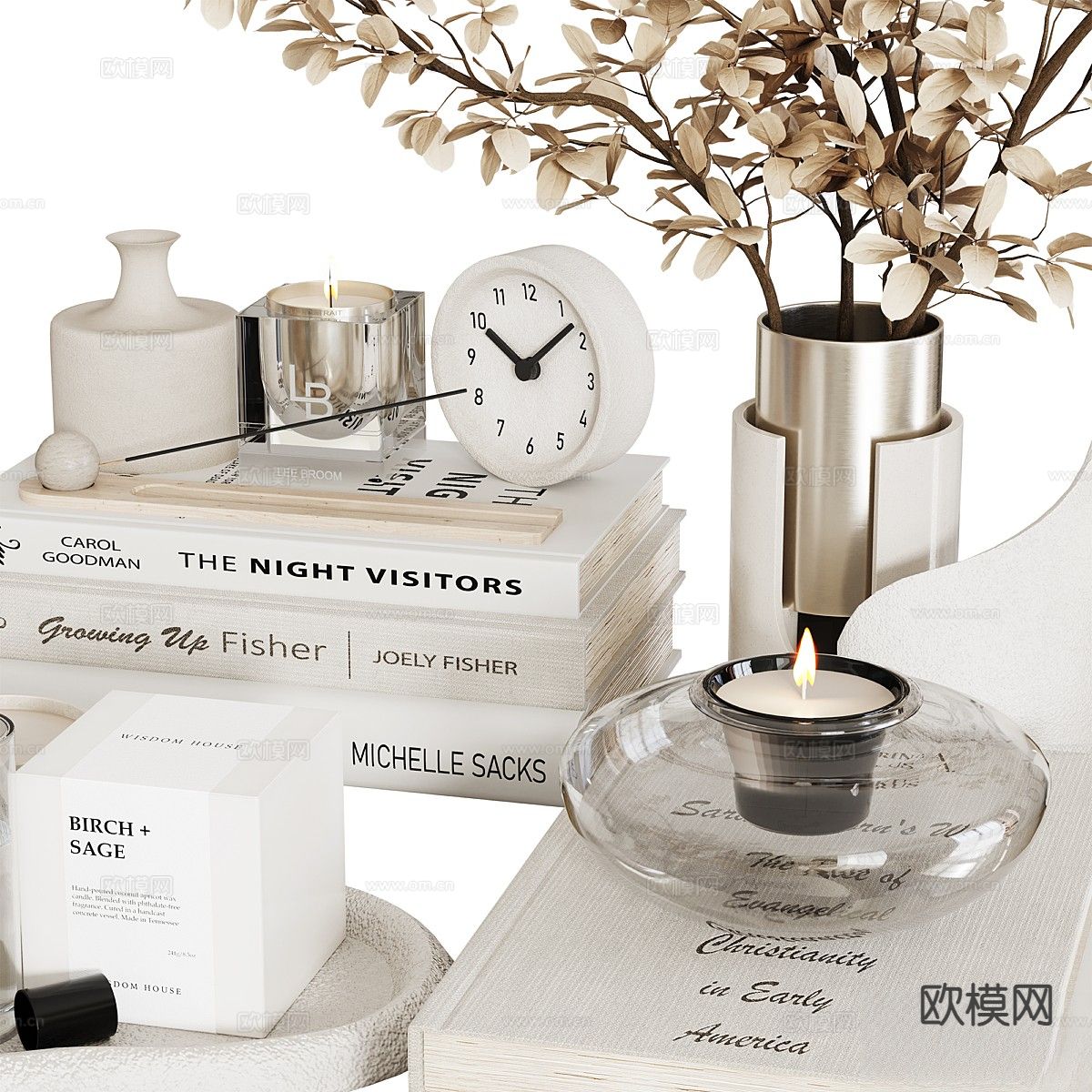 现代装饰品 摆件 书籍 花瓶3d模型下载（渲染图6）