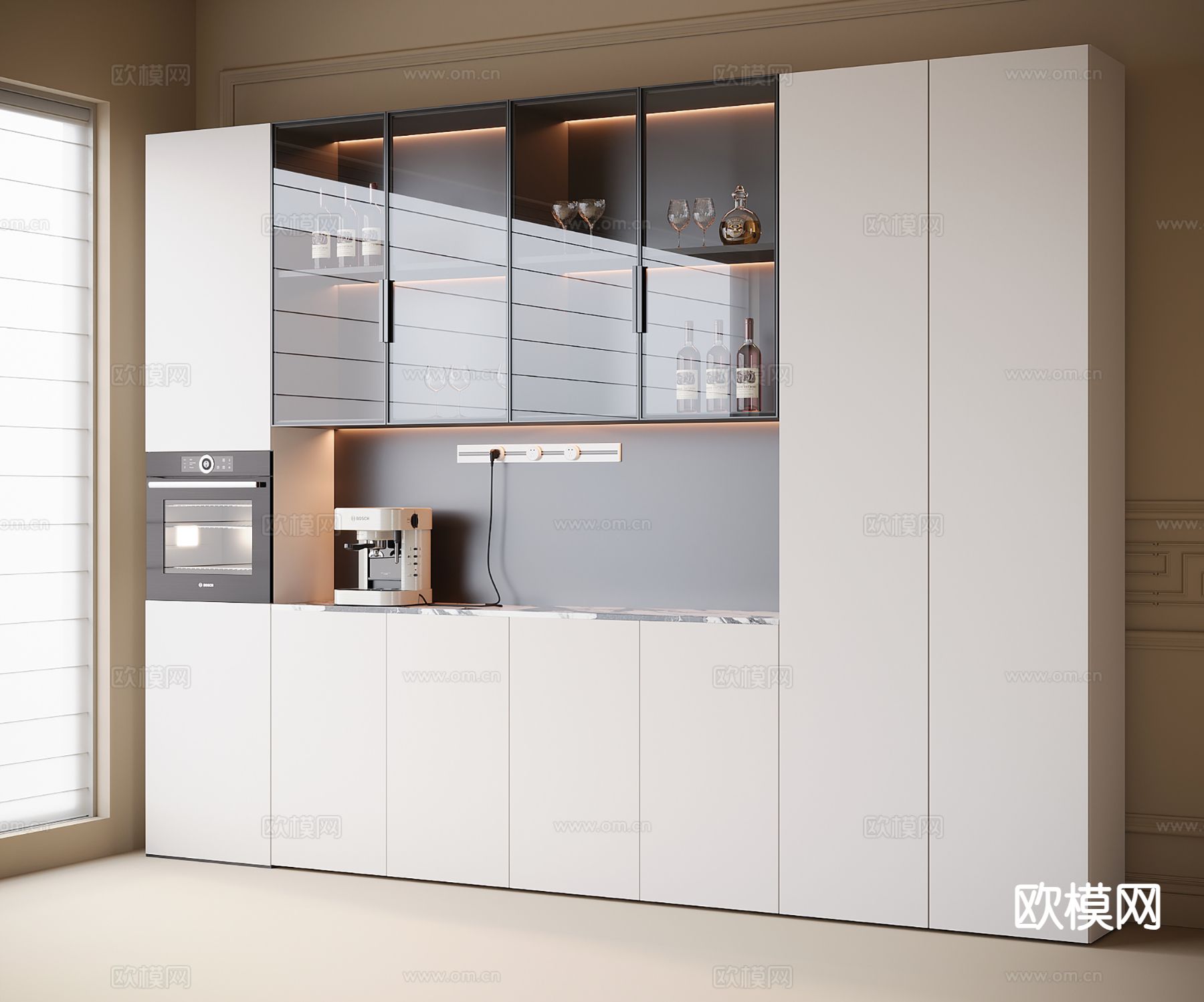 现代酒柜 餐边柜su模型下载（渲染图2）