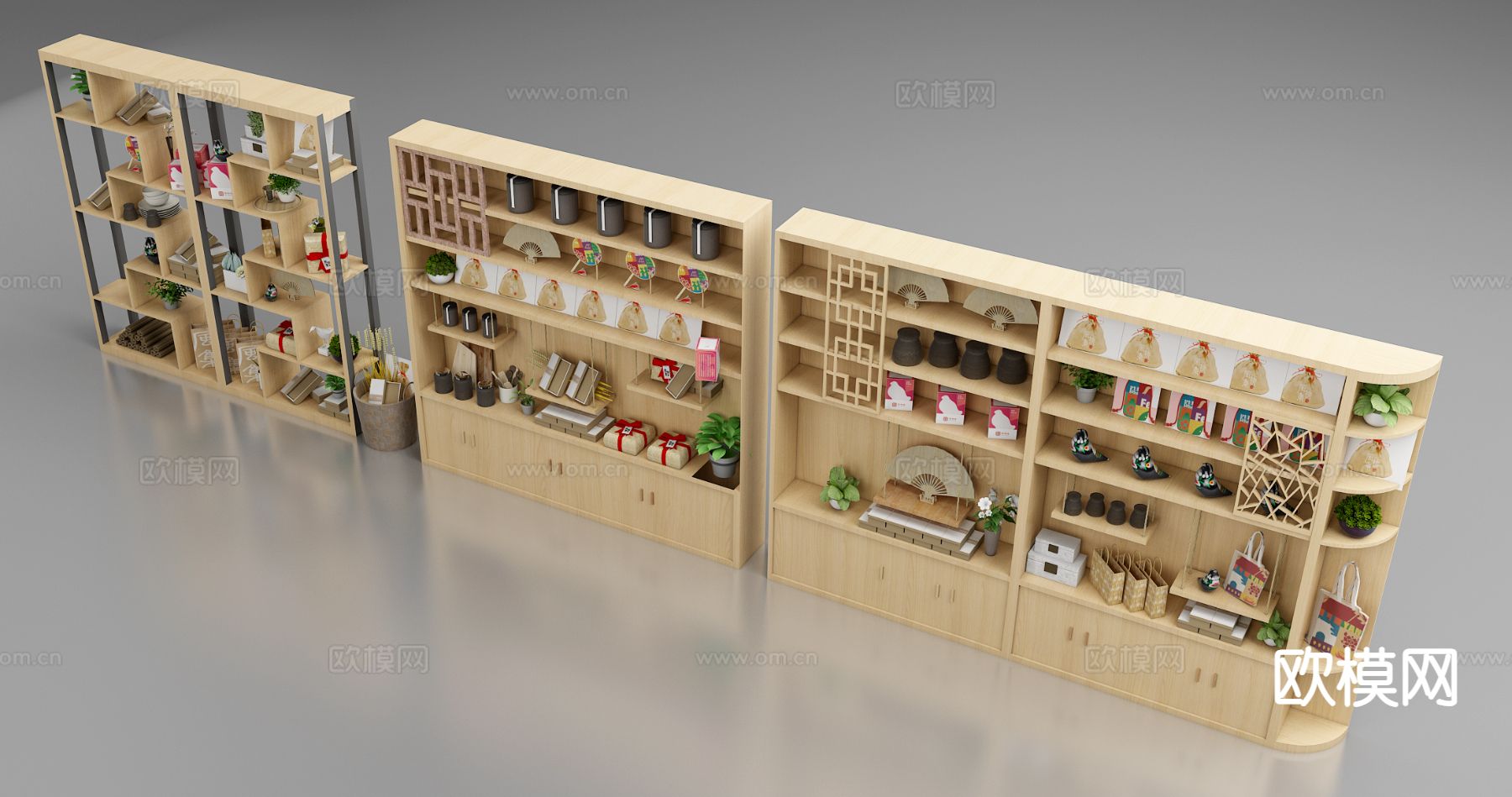 现代原木茶柜 展柜3d模型下载