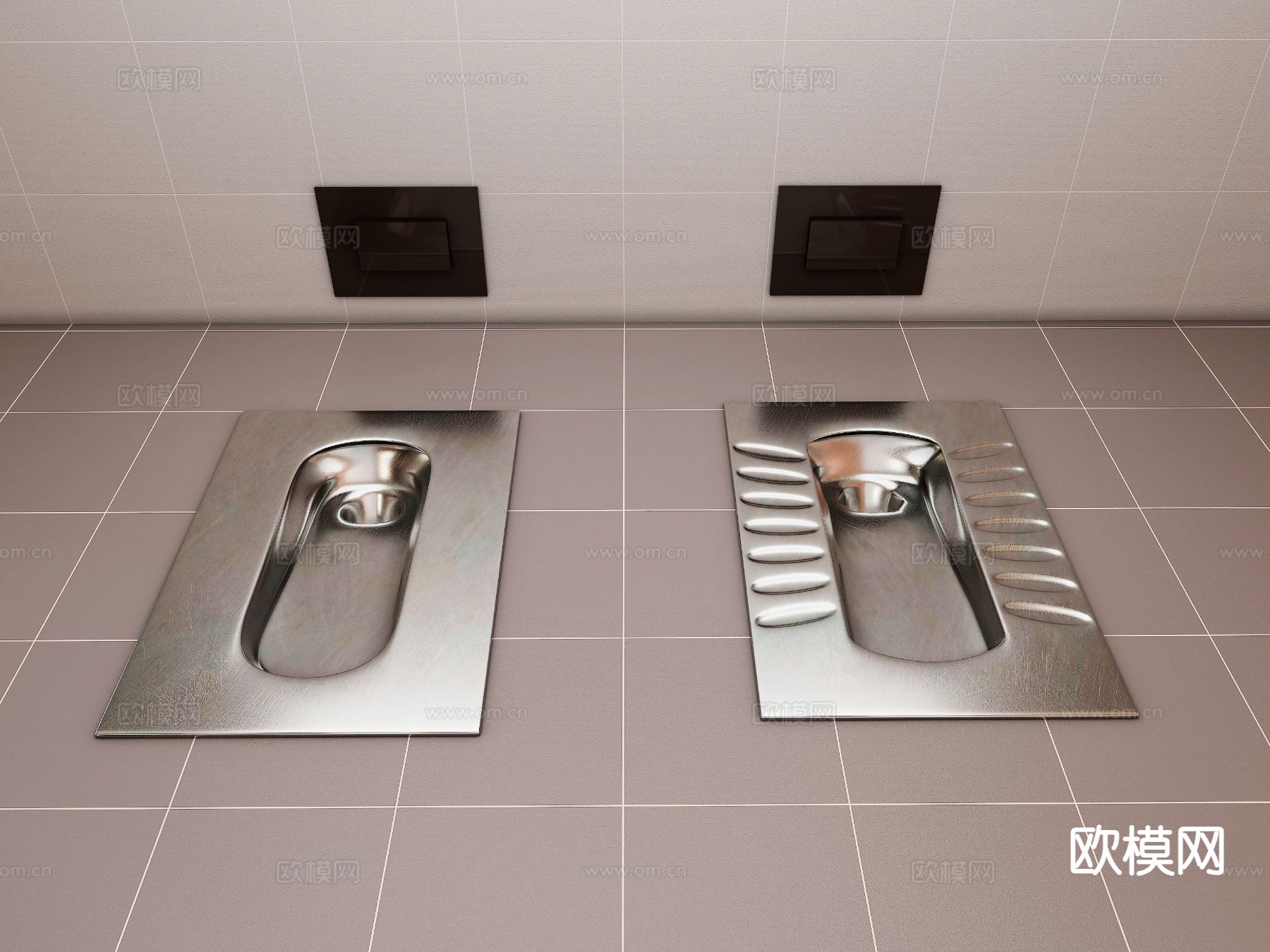 蹲坑 不锈钢蹲便器su模型下载（渲染图2）