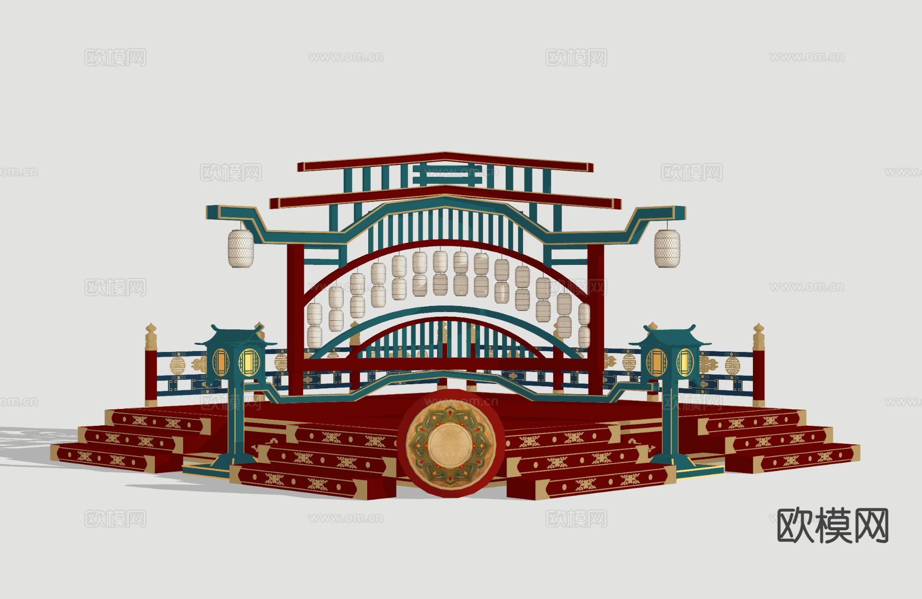 新中式国潮舞台 网红美陈 商场美陈装置3d模型