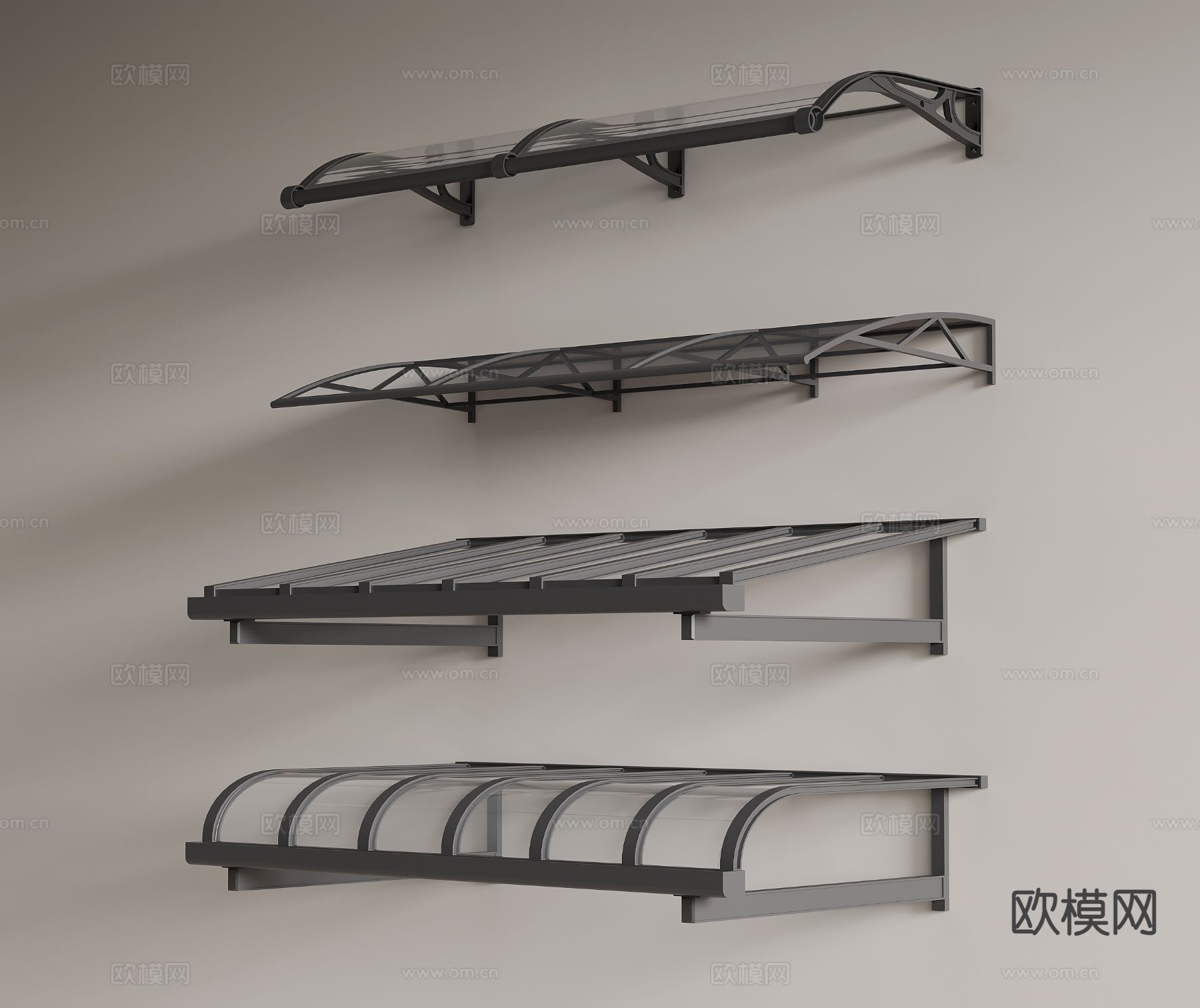 现代玻璃雨棚 遮阳棚su模型下载（渲染图2）