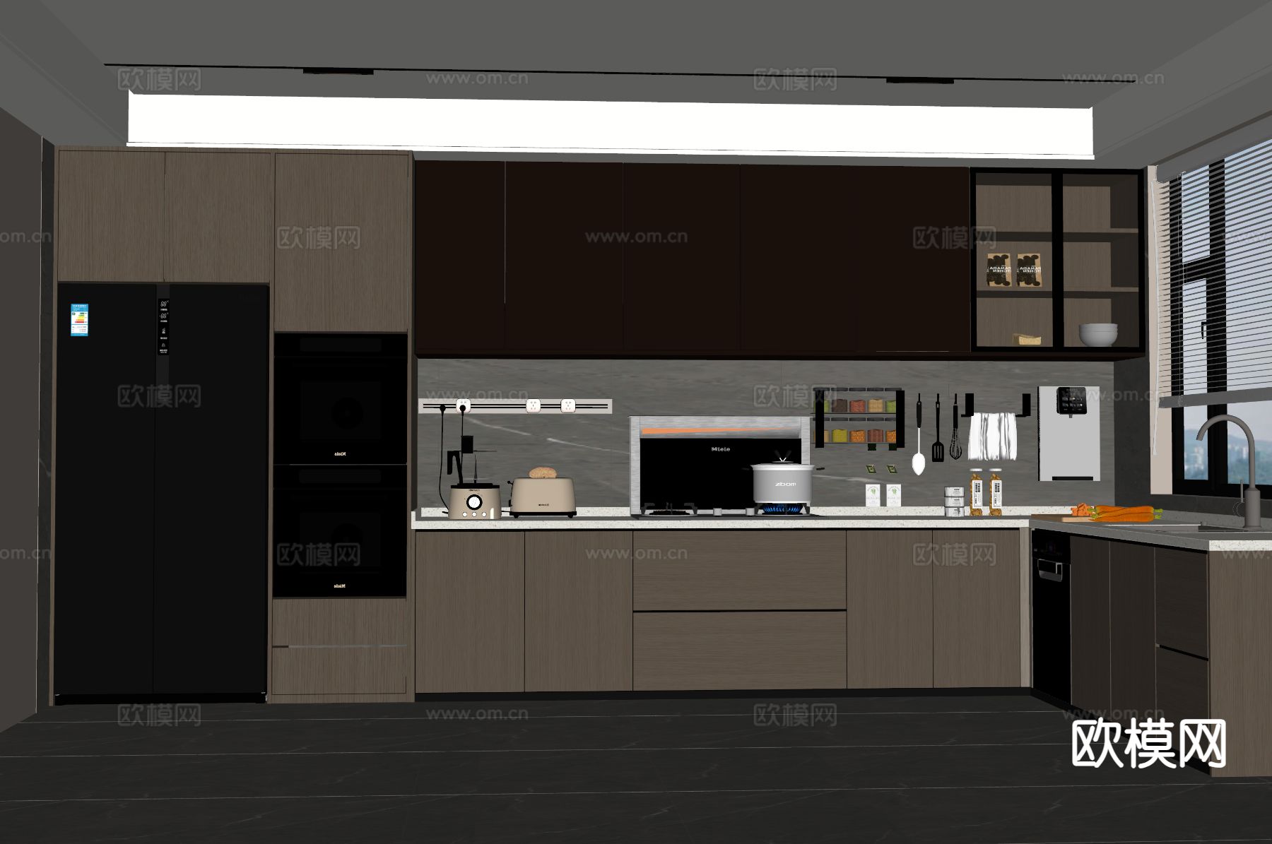 意式轻奢厨房su模型下载（渲染图1）