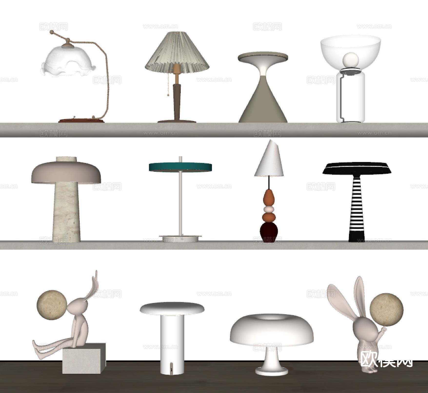 现代台灯 金属台灯su模型下载（渲染图1）