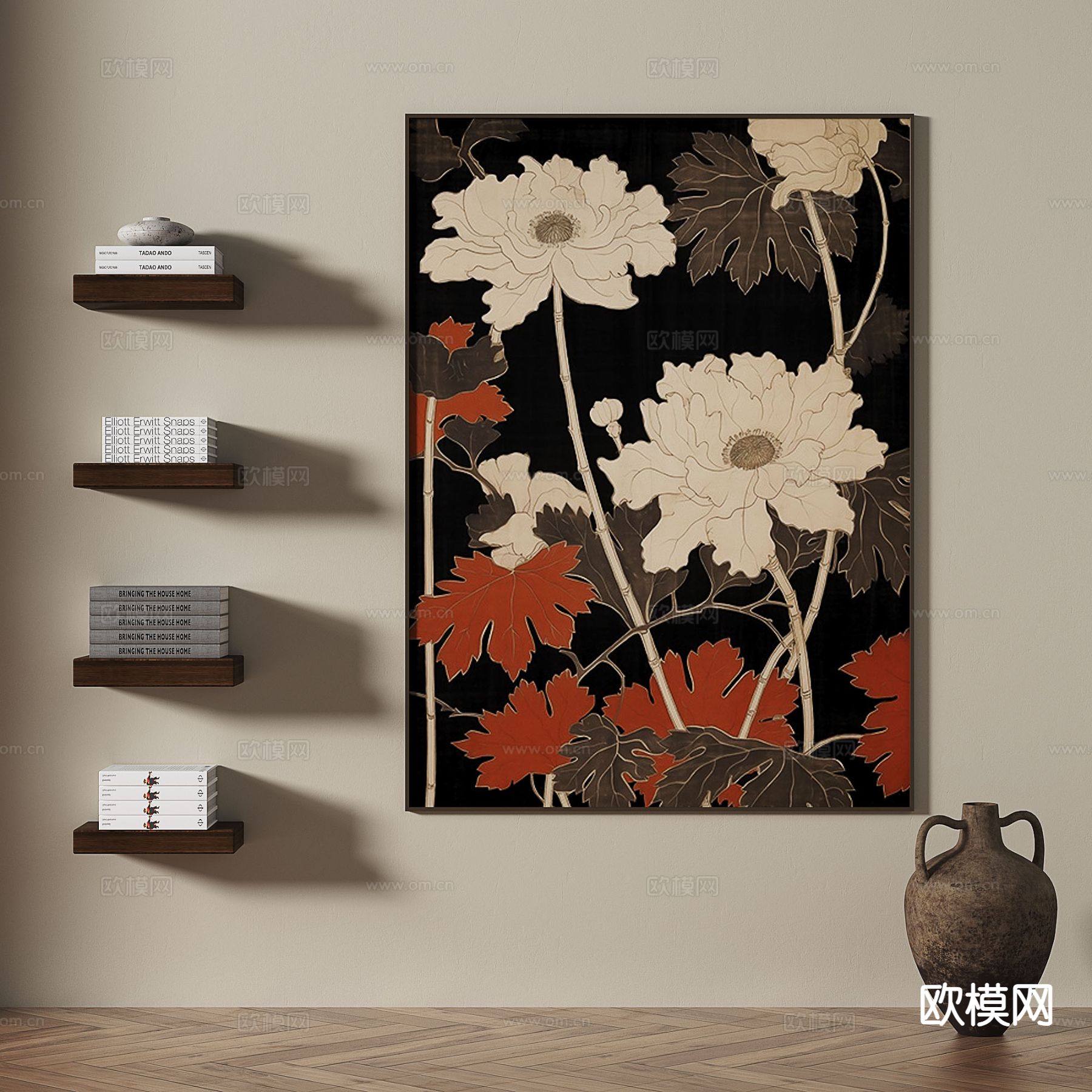 中古风挂画 花朵挂画 装饰画3d模型