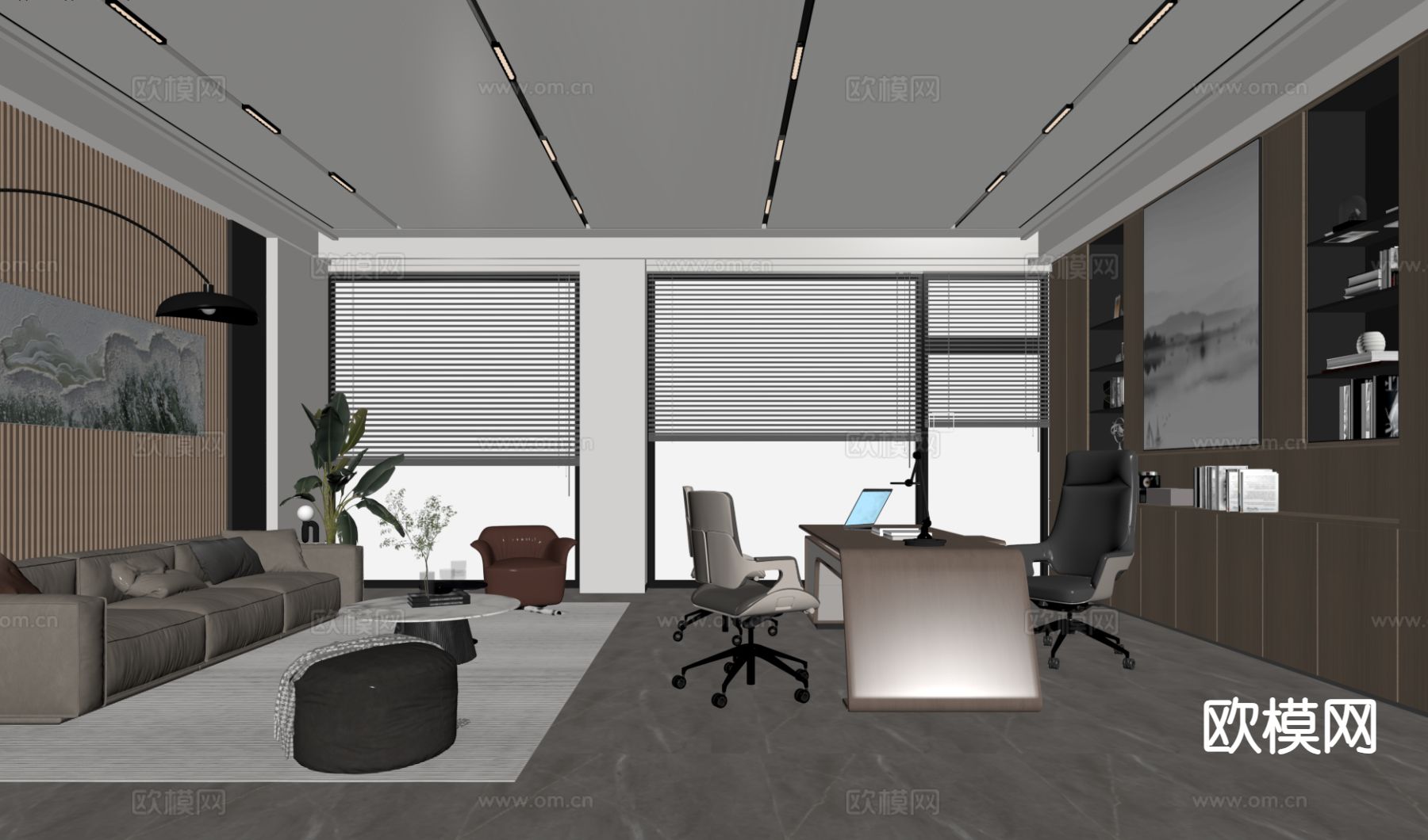 现代总经理办公室su模型下载（渲染图1）