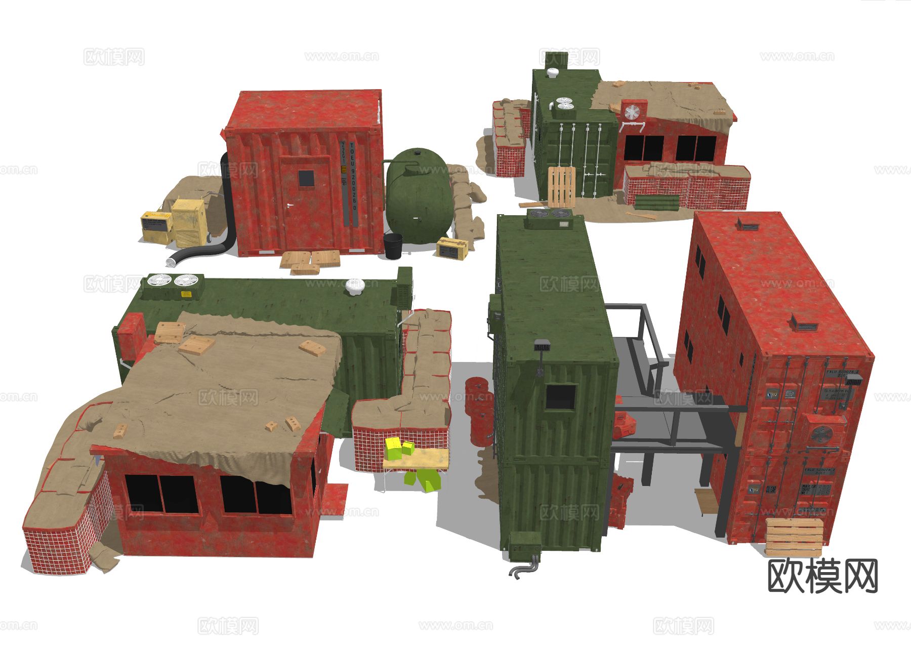 军事器材 军用集装箱 堡垒su模型下载（渲染图1）