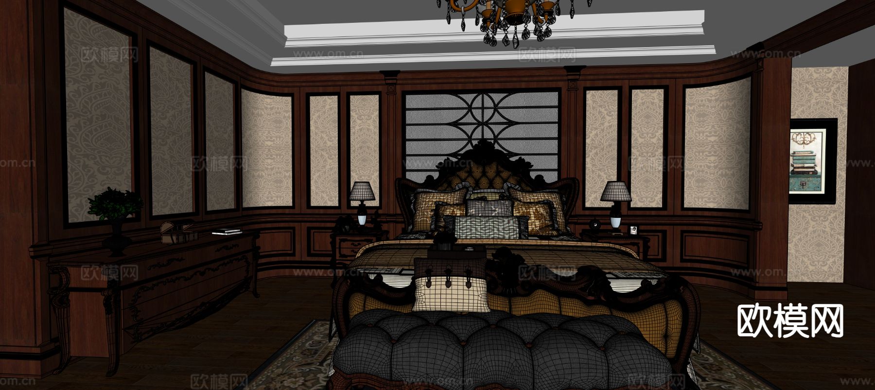 美式卧室 主卧su模型下载（渲染图1）