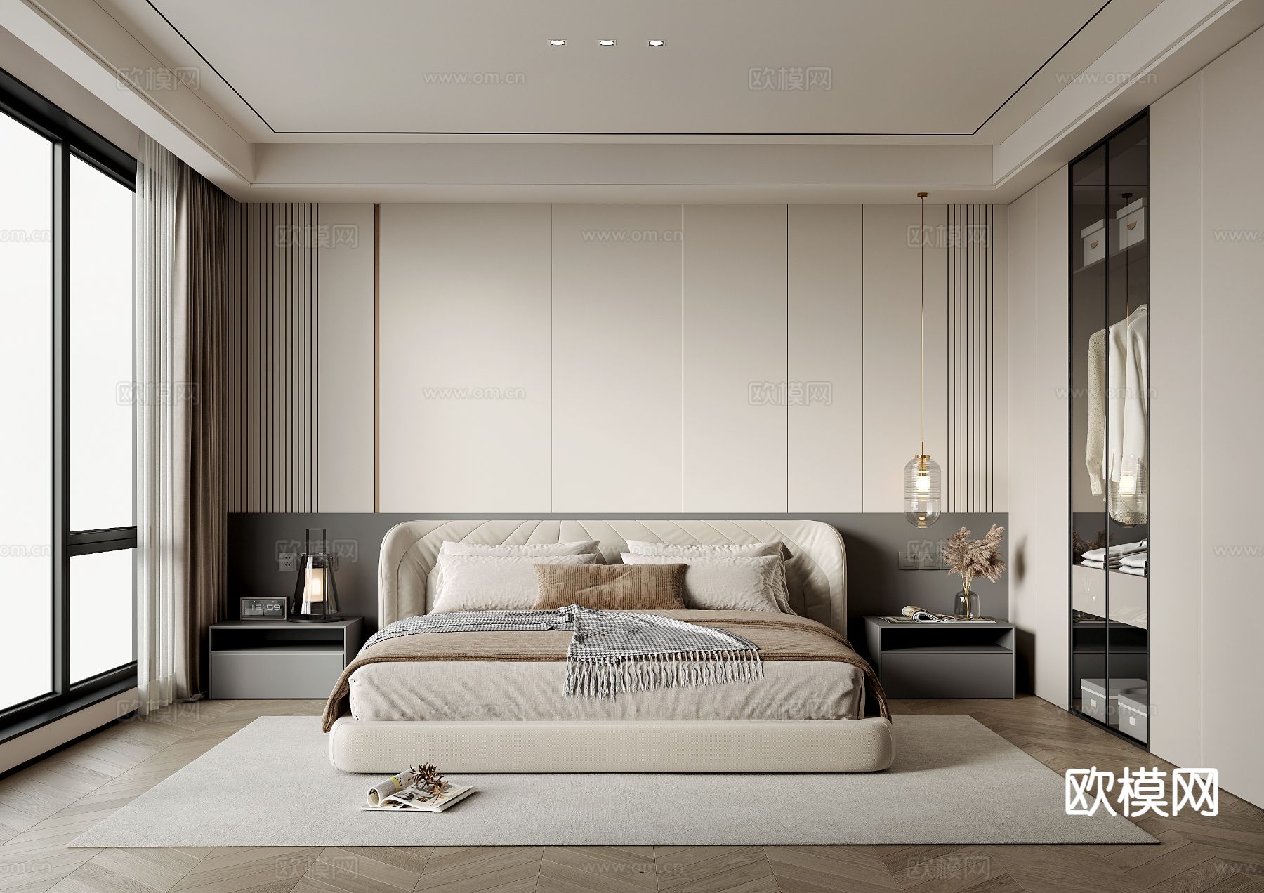 黑白灰卧室 主卧3d模型下载