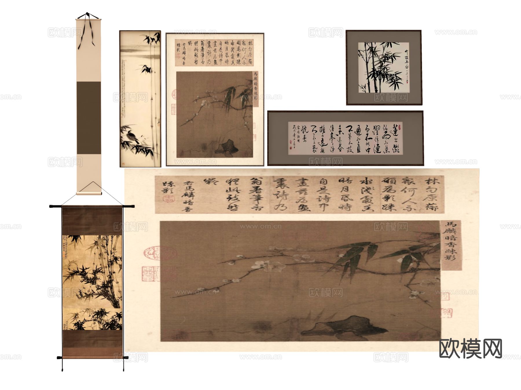 新中式装饰画 书法 字画 挂画su模型下载（渲染图2）