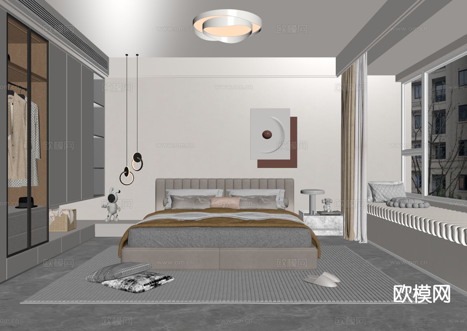 奶油风卧室 主卧su模型下载（渲染图1）