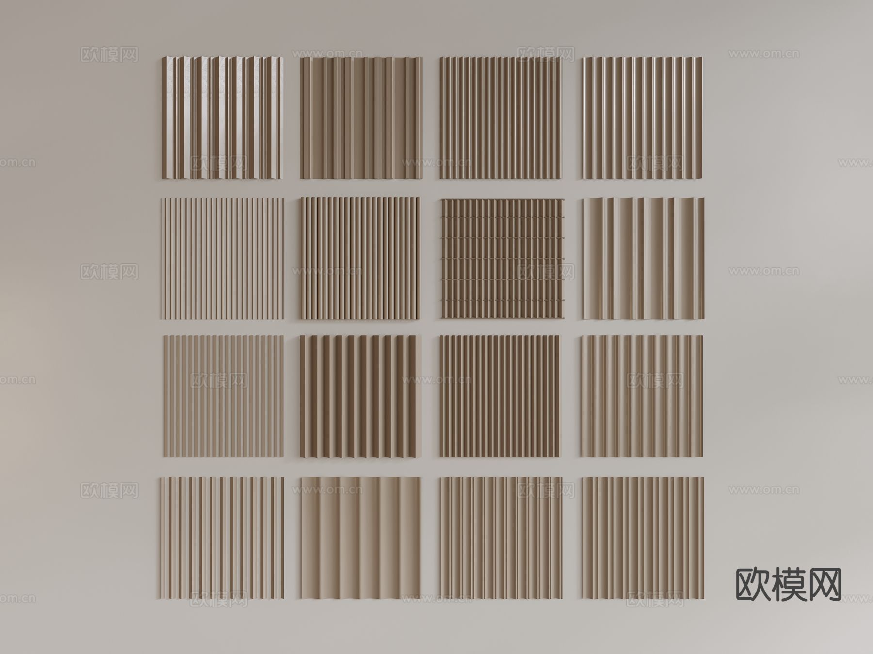 现代墙裙 格栅板 长城板 护墙板3d模型