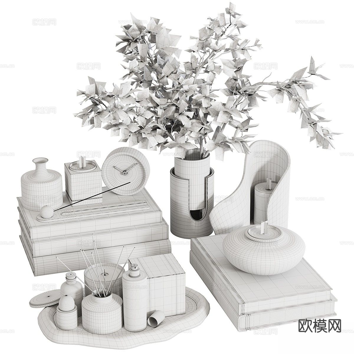 现代装饰品 摆件 书籍 花瓶3d模型下载（渲染图7）