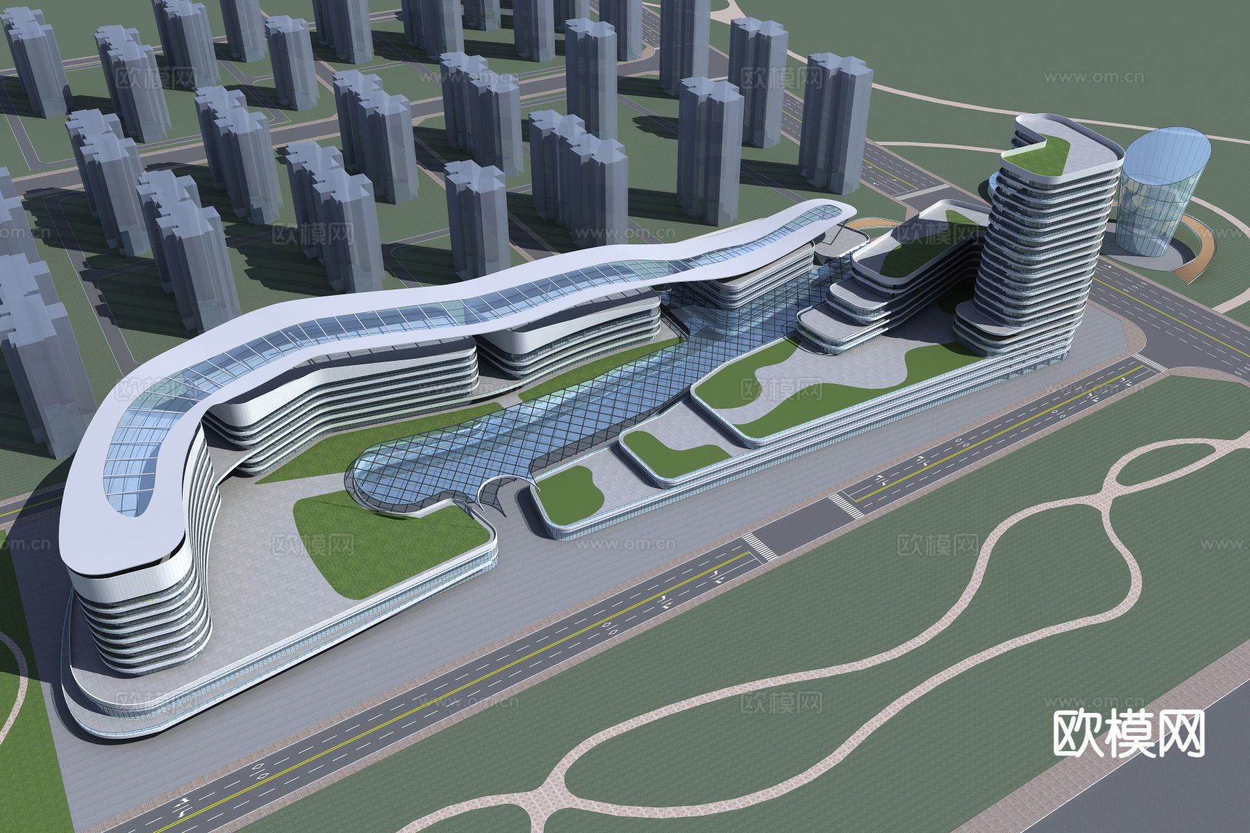 商业区鸟瞰 商业综合体su模型下载（渲染图1）