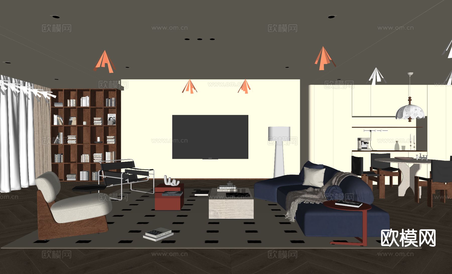 侘寂客餐厅su模型下载（渲染图1）