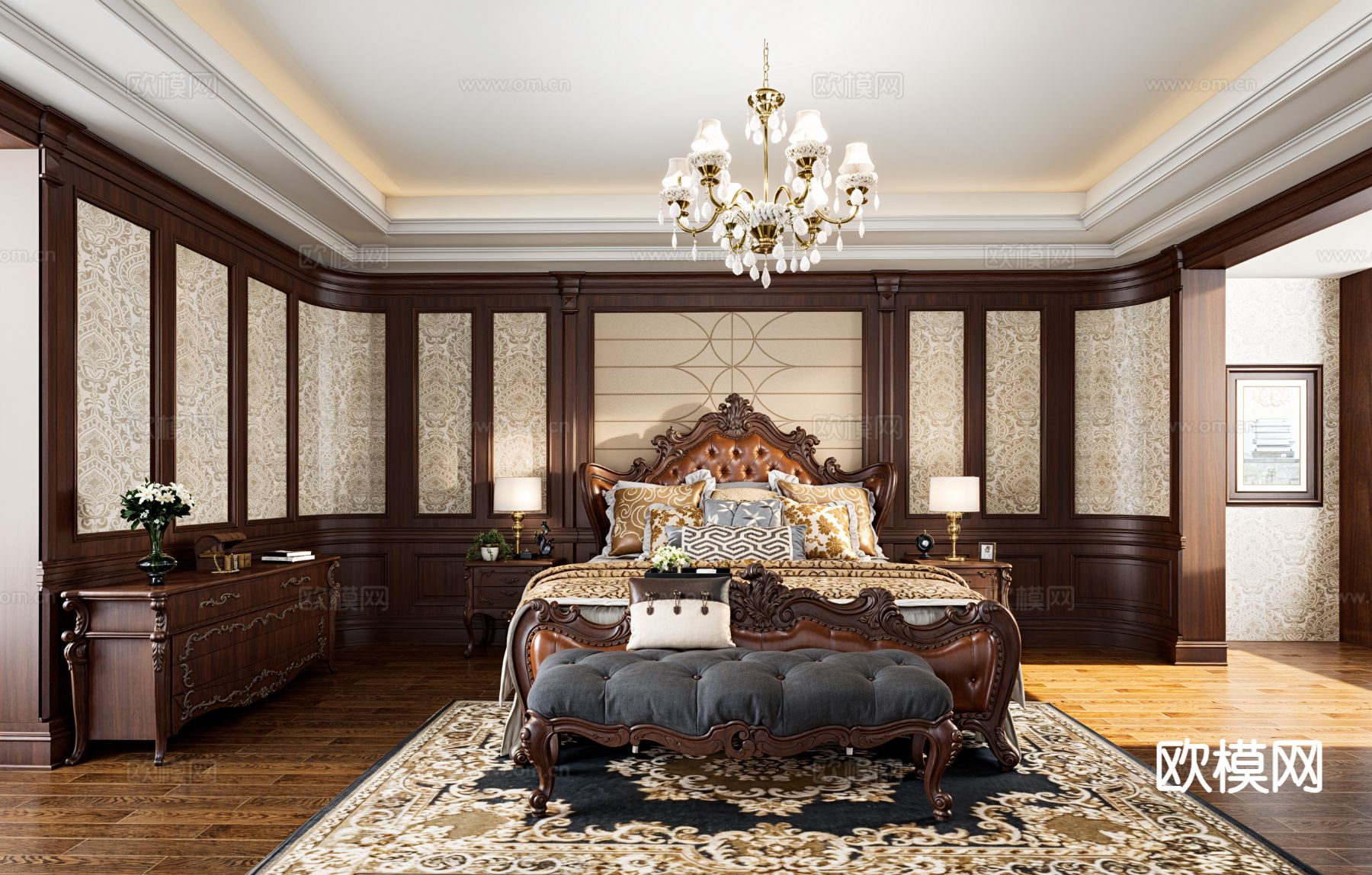 美式卧室 主卧su模型下载（渲染图2）