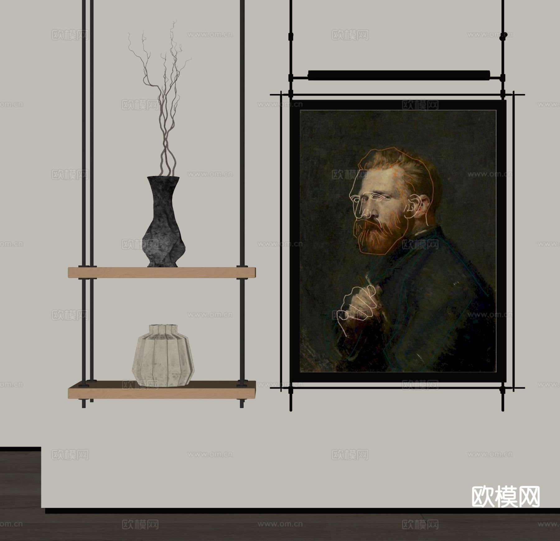 中古风人像画 装饰画 艺术画 挂画su模型下载（渲染图1）