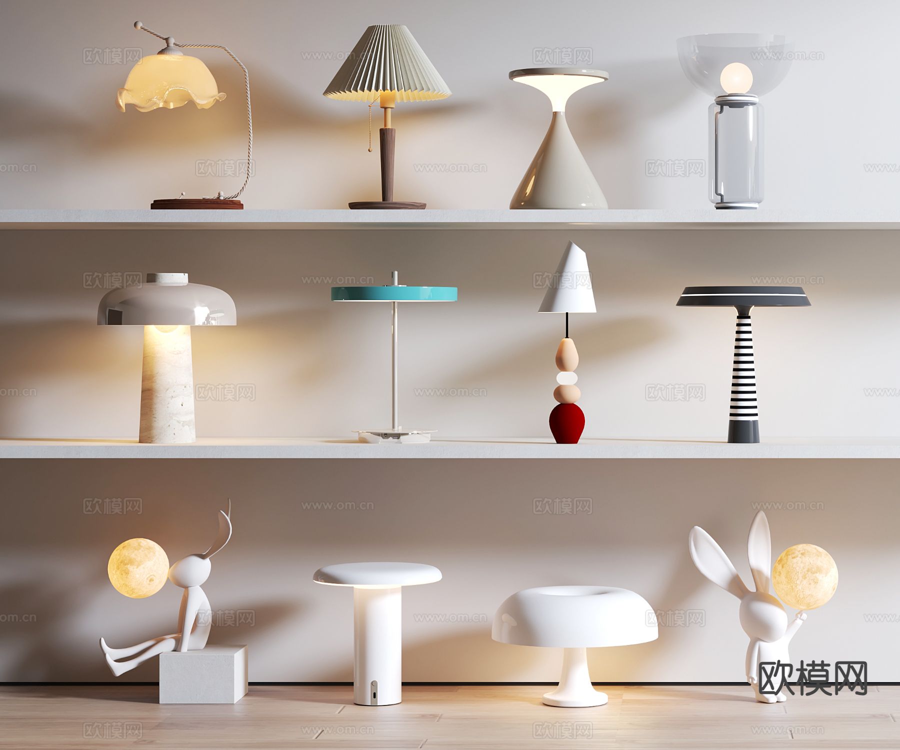 现代台灯 金属台灯su模型下载（渲染图2）