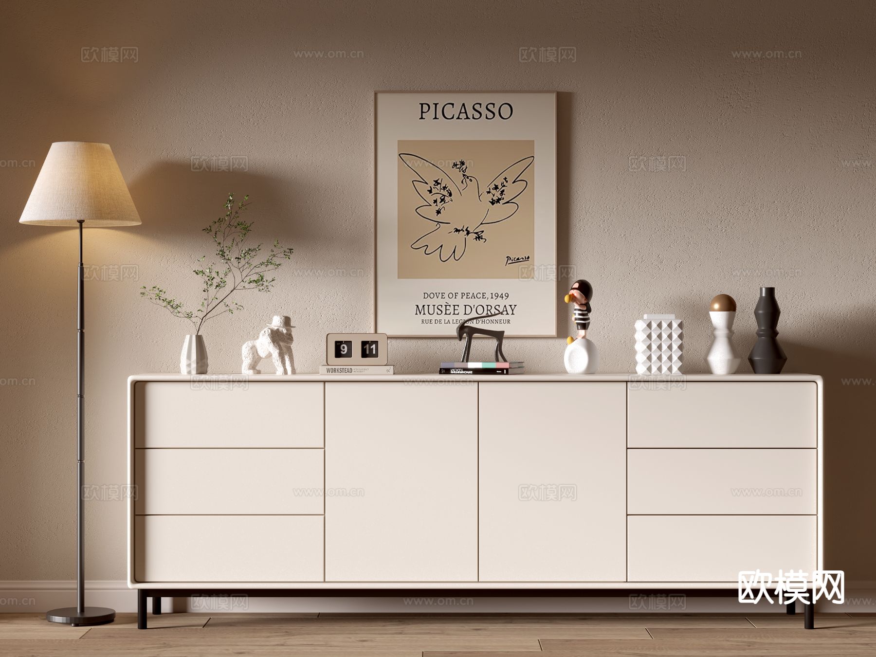 奶油风玄关柜su模型下载（渲染图2）