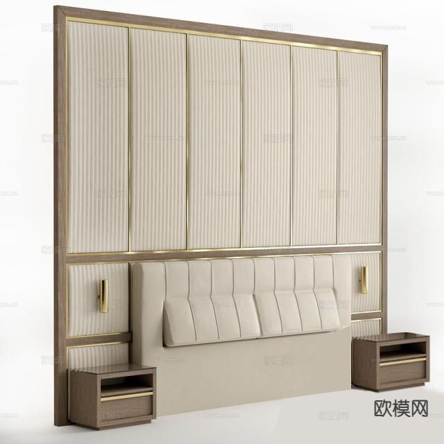 轻奢背景墙 床头背景su模型下载（渲染图2）