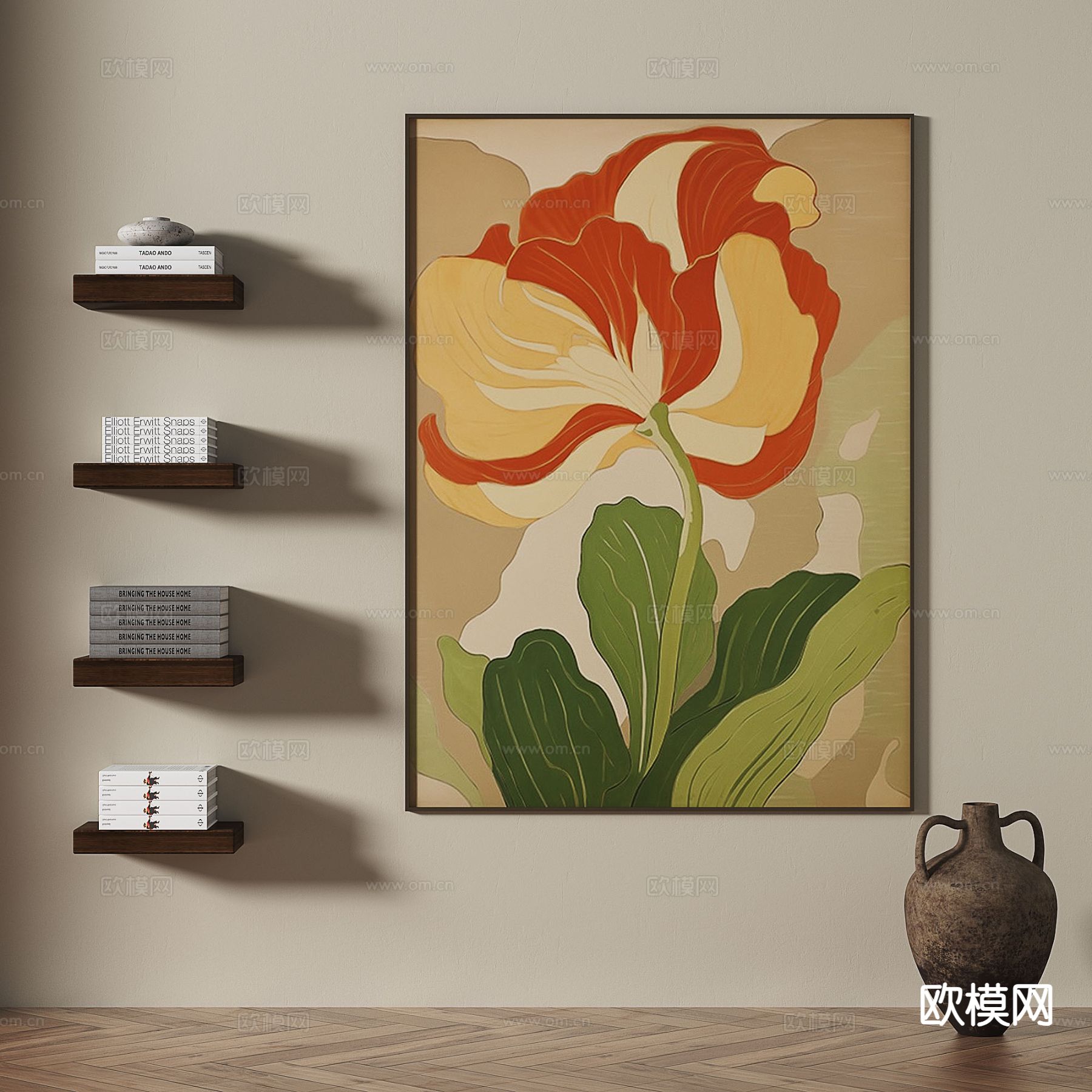 中古风挂画 花朵挂画 装饰画3d模型