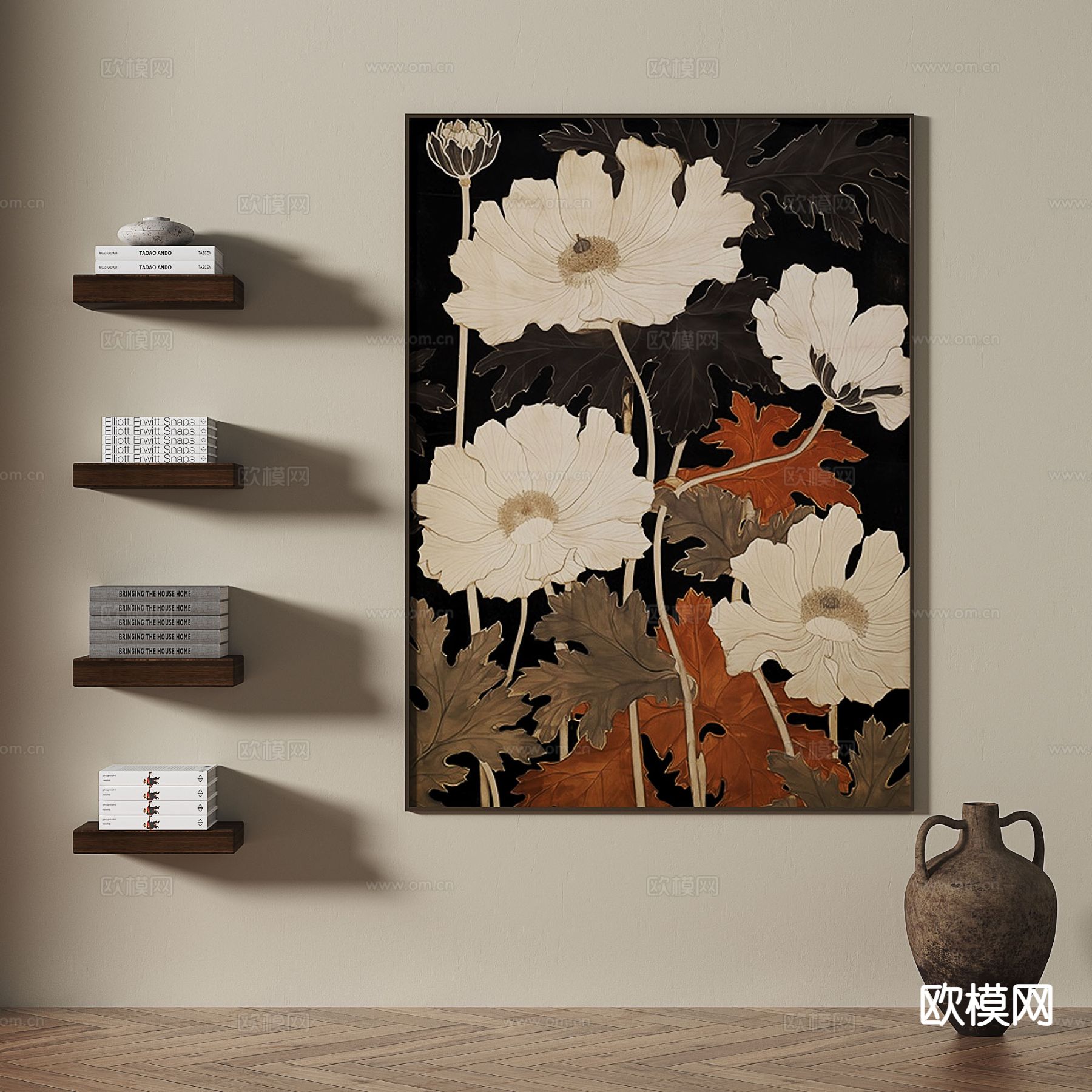 中古风挂画 花朵挂画 装饰画3d模型