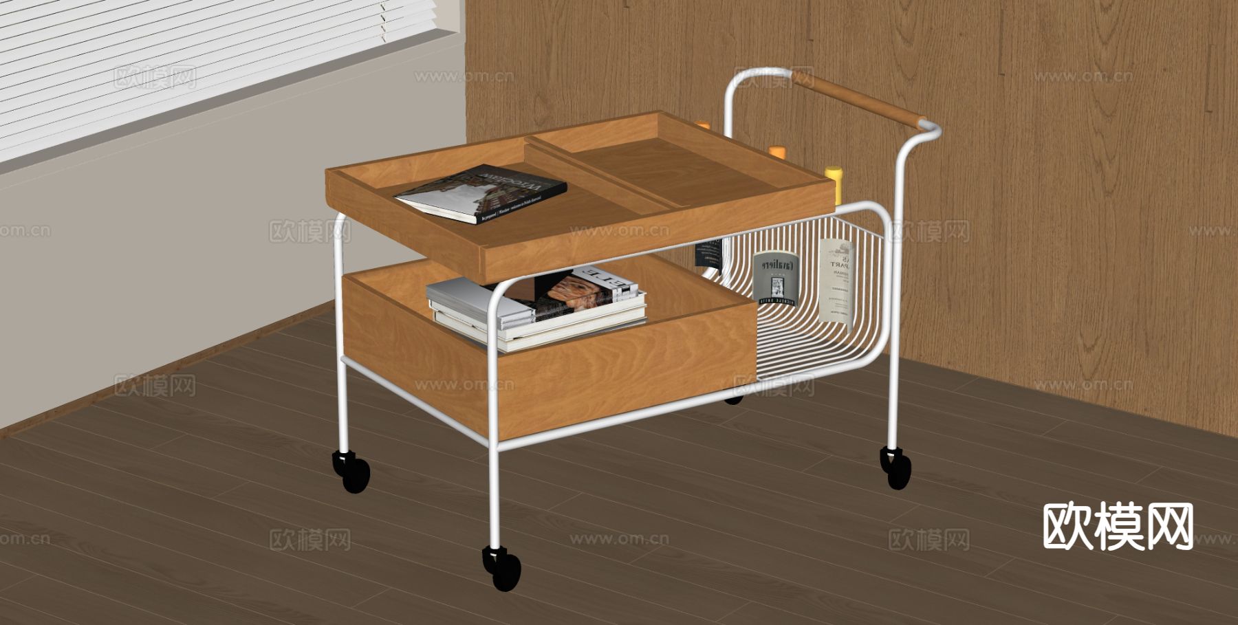 原木风边几 移动推车su模型