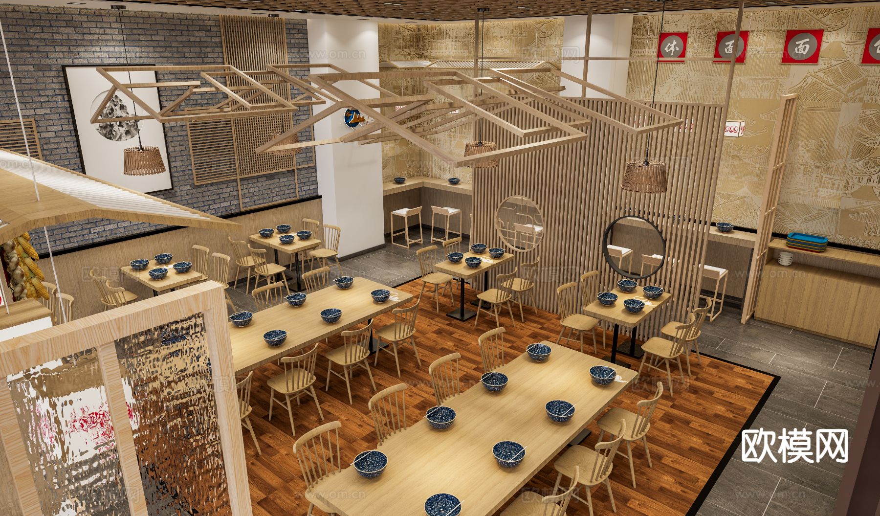 中式面馆 面店su模型下载（渲染图2）