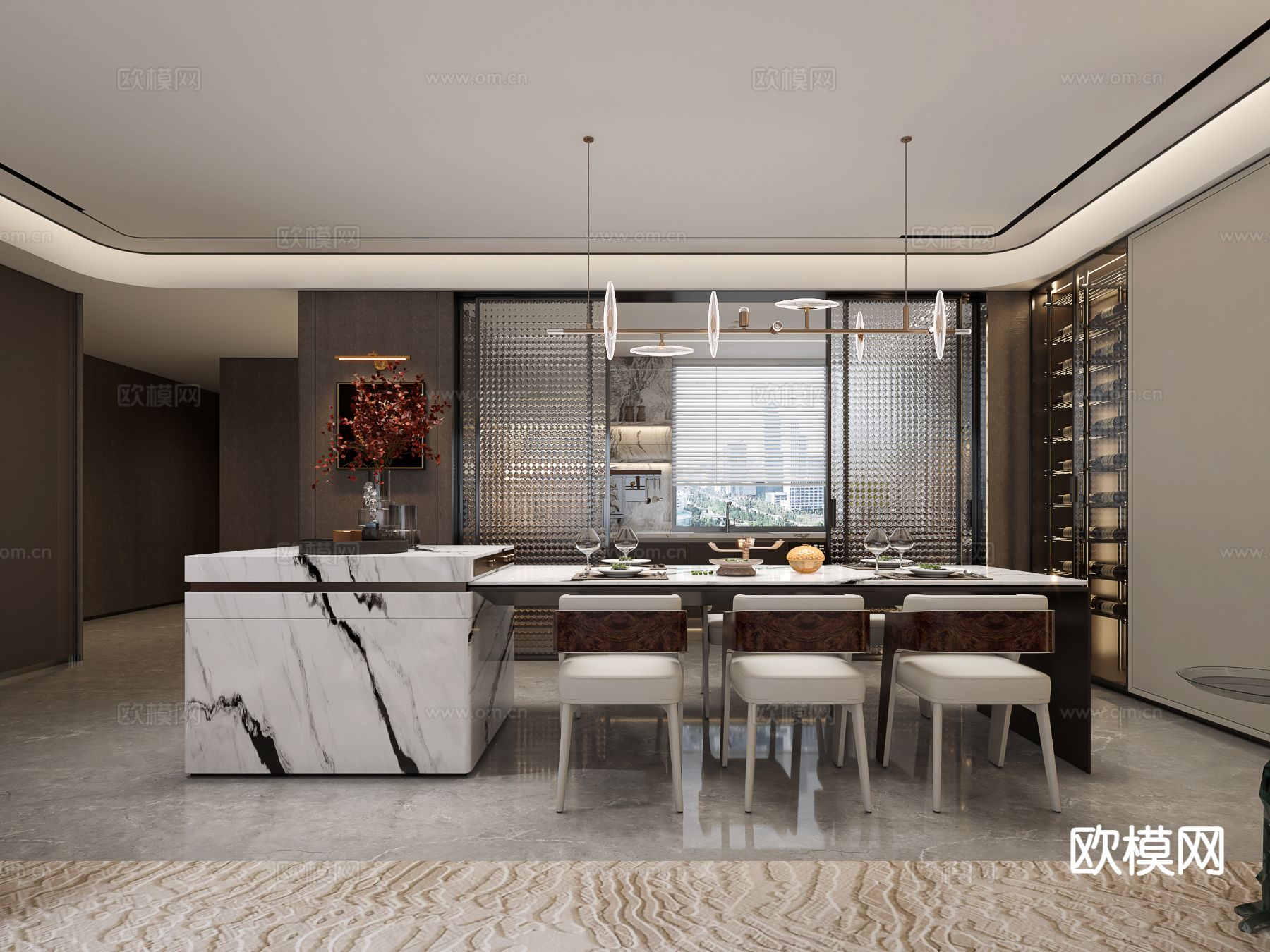 轻奢客餐厅su模型下载（渲染图4）