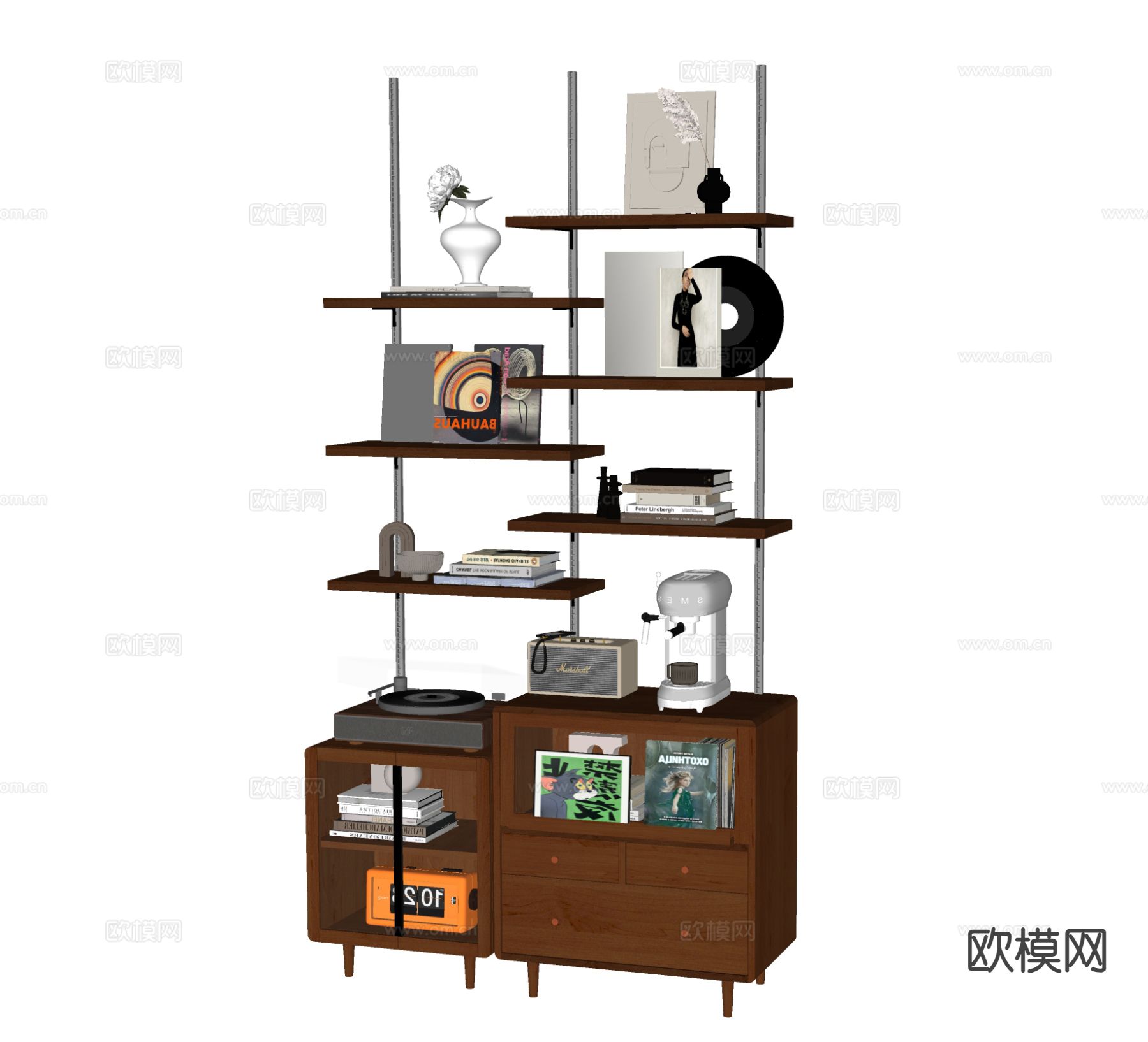 中古风置物架 书架su模型下载（渲染图1）