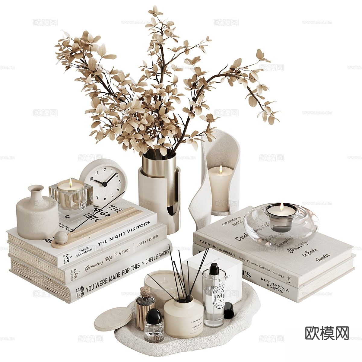 现代装饰品 摆件 书籍 花瓶3d模型下载（渲染图2）