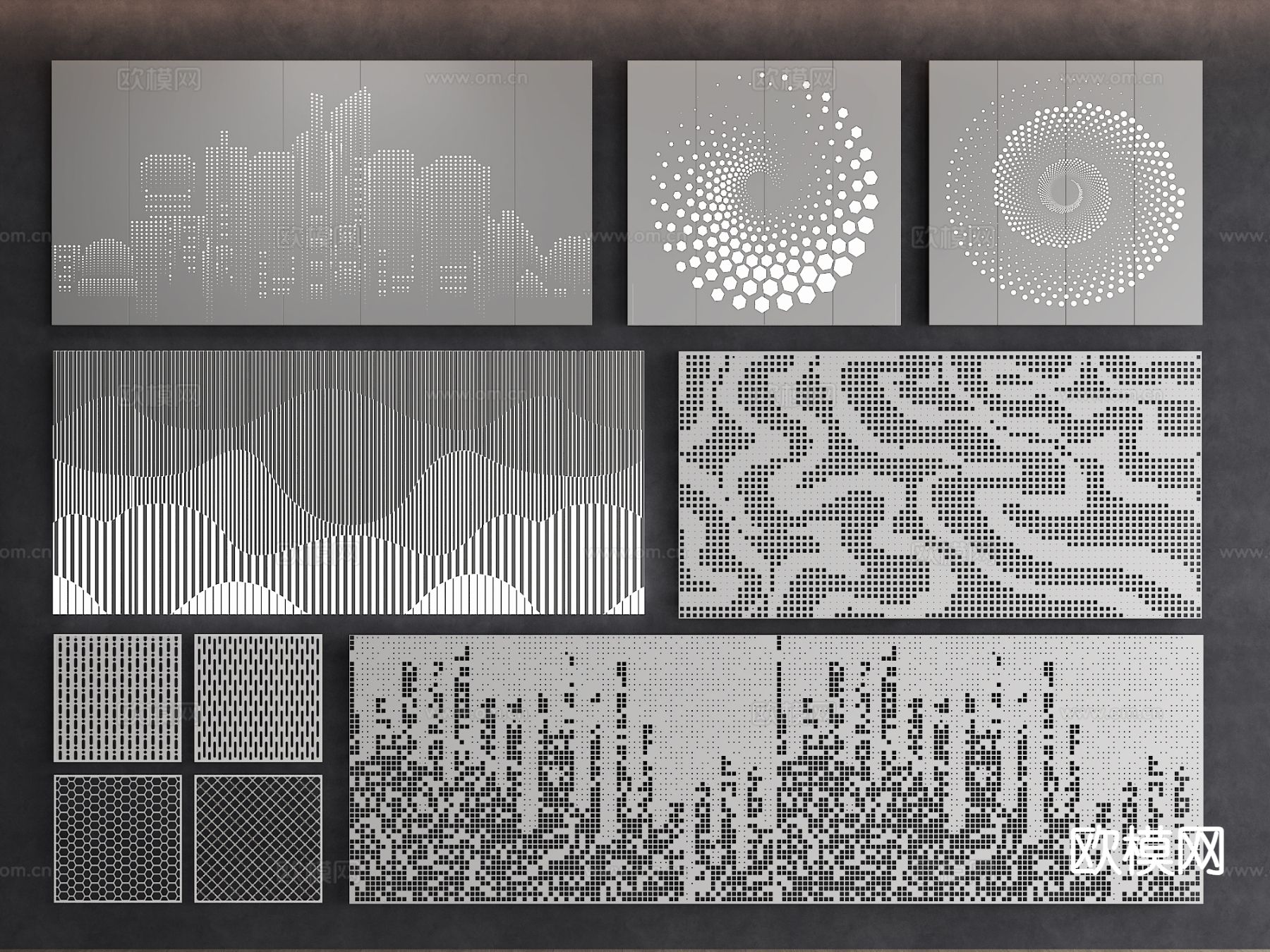现代铝板 穿孔板 冲孔板 城市透光板3d模型