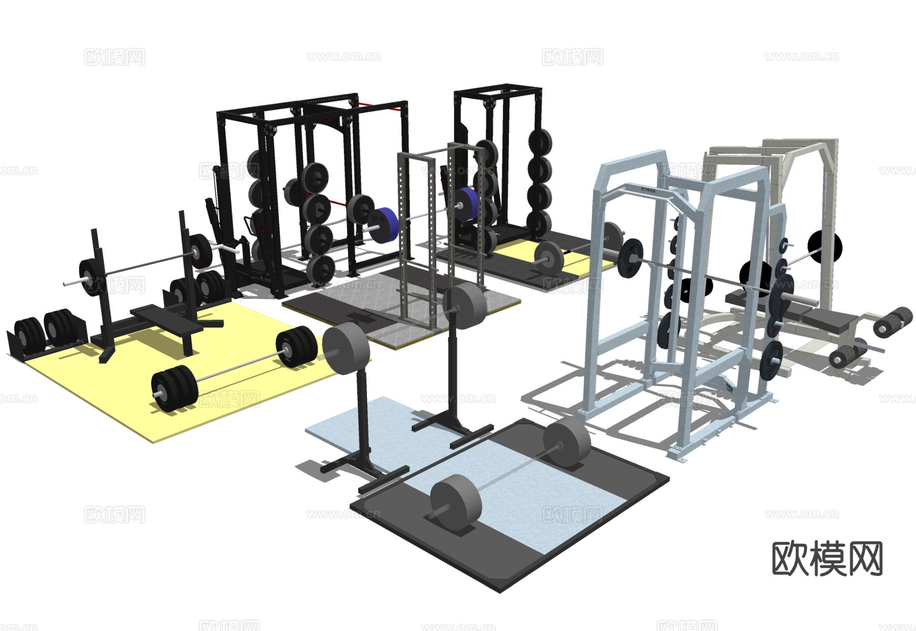 举重健身器材 杠铃 哑铃运动su模型下载（渲染图1）