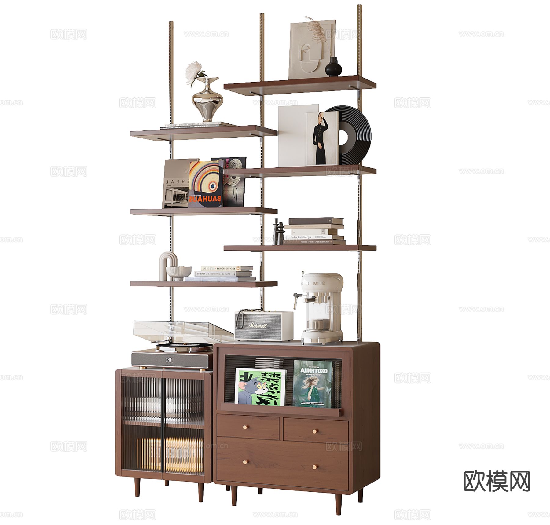 中古风置物架 书架su模型下载（渲染图2）