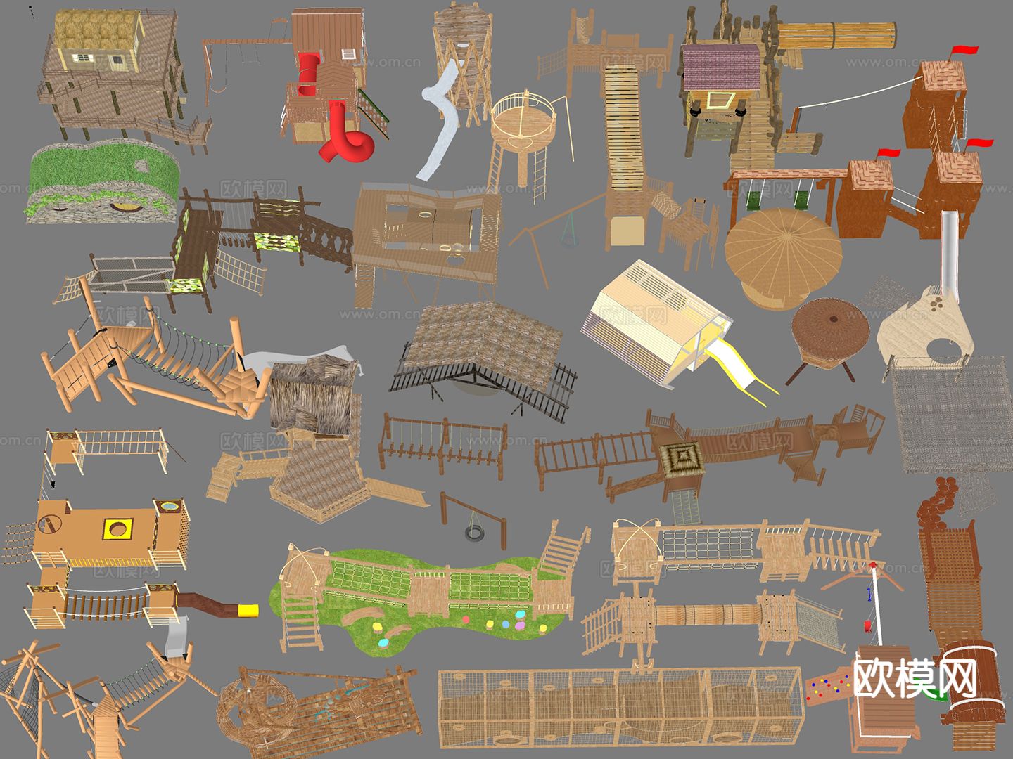 儿童器材 木制建筑su模型下载（渲染图1）