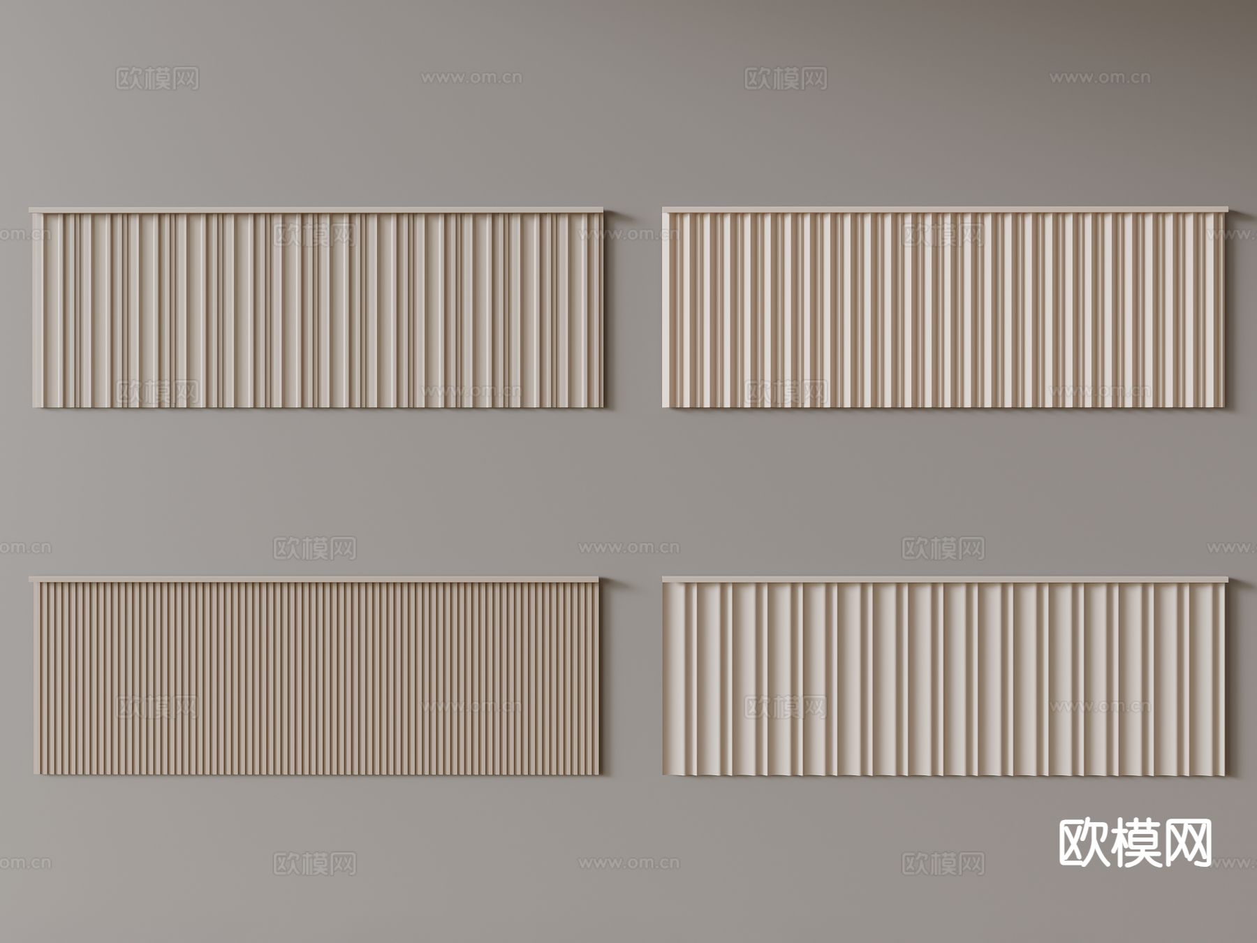 现代墙裙 格栅板 长城板3d模型