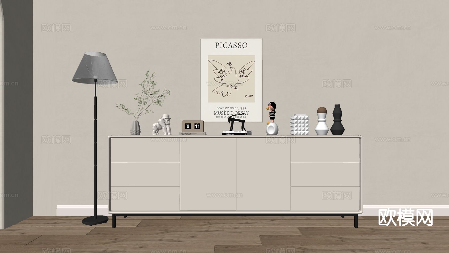 奶油风玄关柜su模型下载（渲染图1）