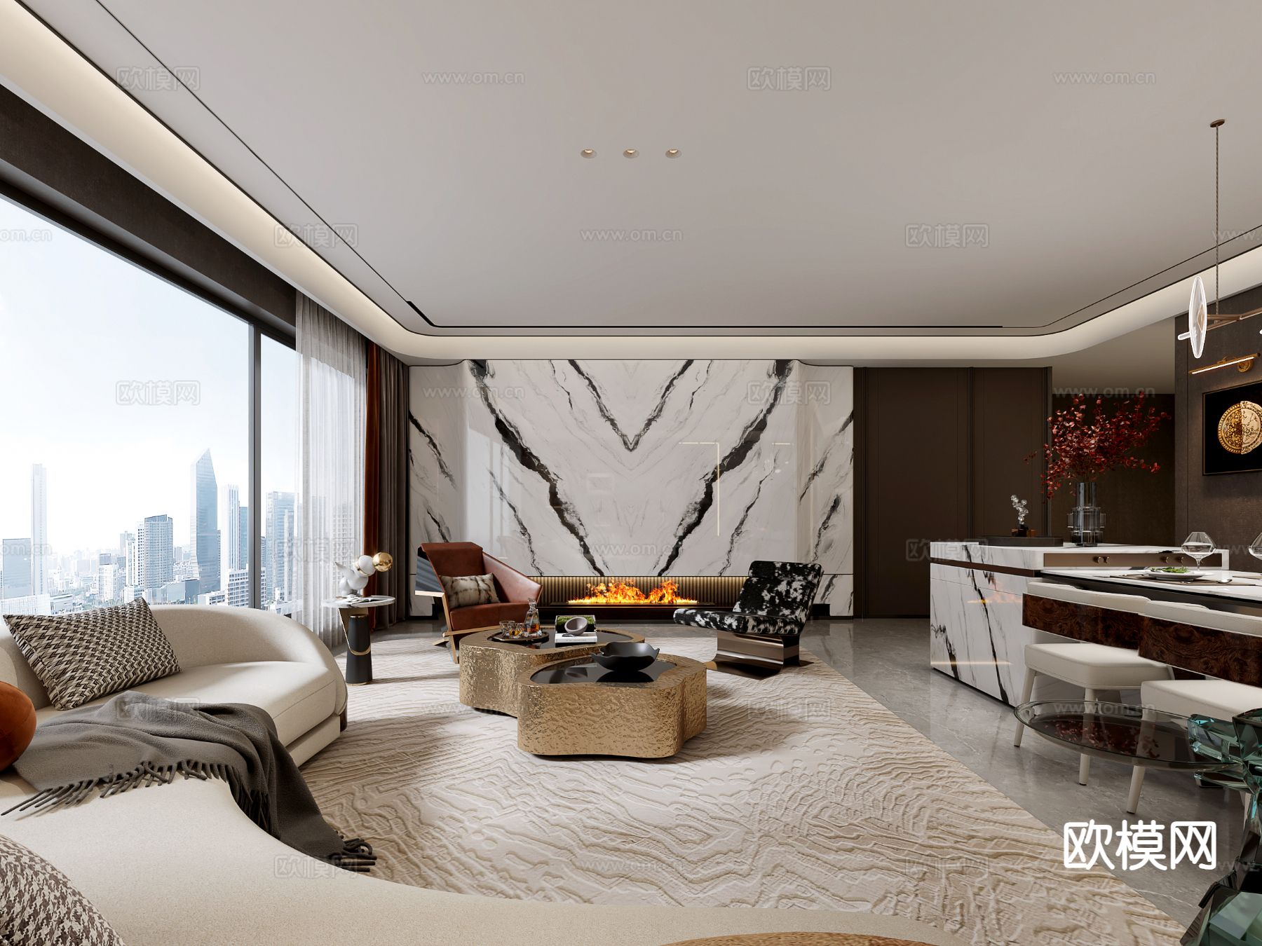 轻奢客餐厅su模型下载（渲染图2）